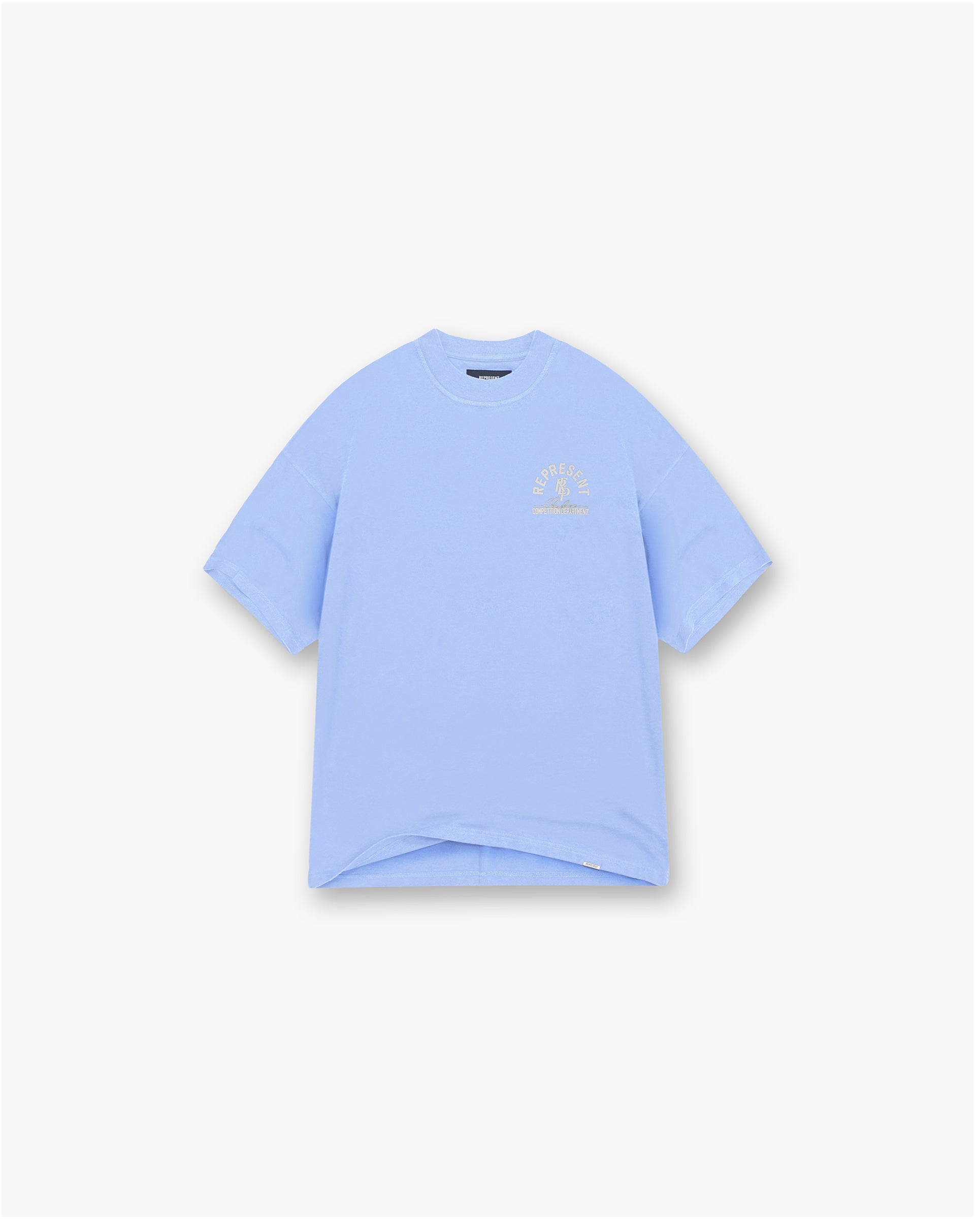 Front product image of a mens bright blue t-shirt on a plain white background | Competition Department T-Shirt in Bright Blue | Soft t-shirt with logo details | SS25 T-Shirts | Represent Clo
