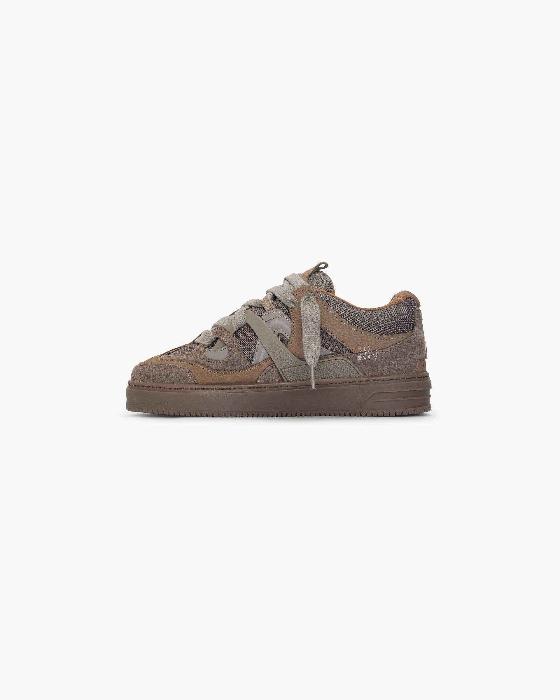 Mens taupe sneaker on a plain white background | Bully Sneaker in Washed Taupe | Skate-inspired sneaker with nylon mesh and leather overlays | SS24 Footwear | Represent Clo