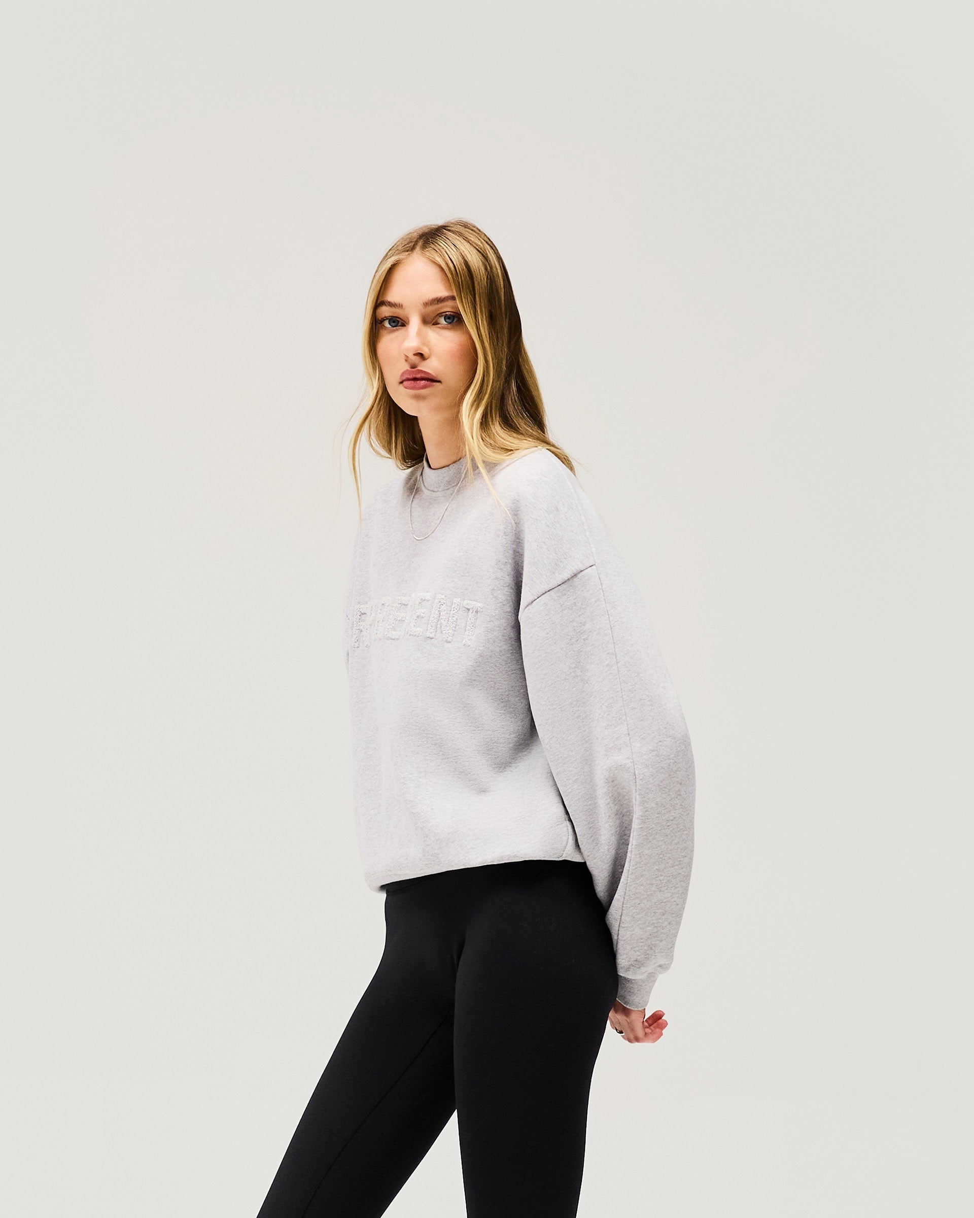Back product image of a womens grey sweater on a plain white background | Owners Club Sweater in Grey Marl | Sweater with ribbed hem, cuffs, and neck trim | Womens Owners Club Sweaters | Represent Clo