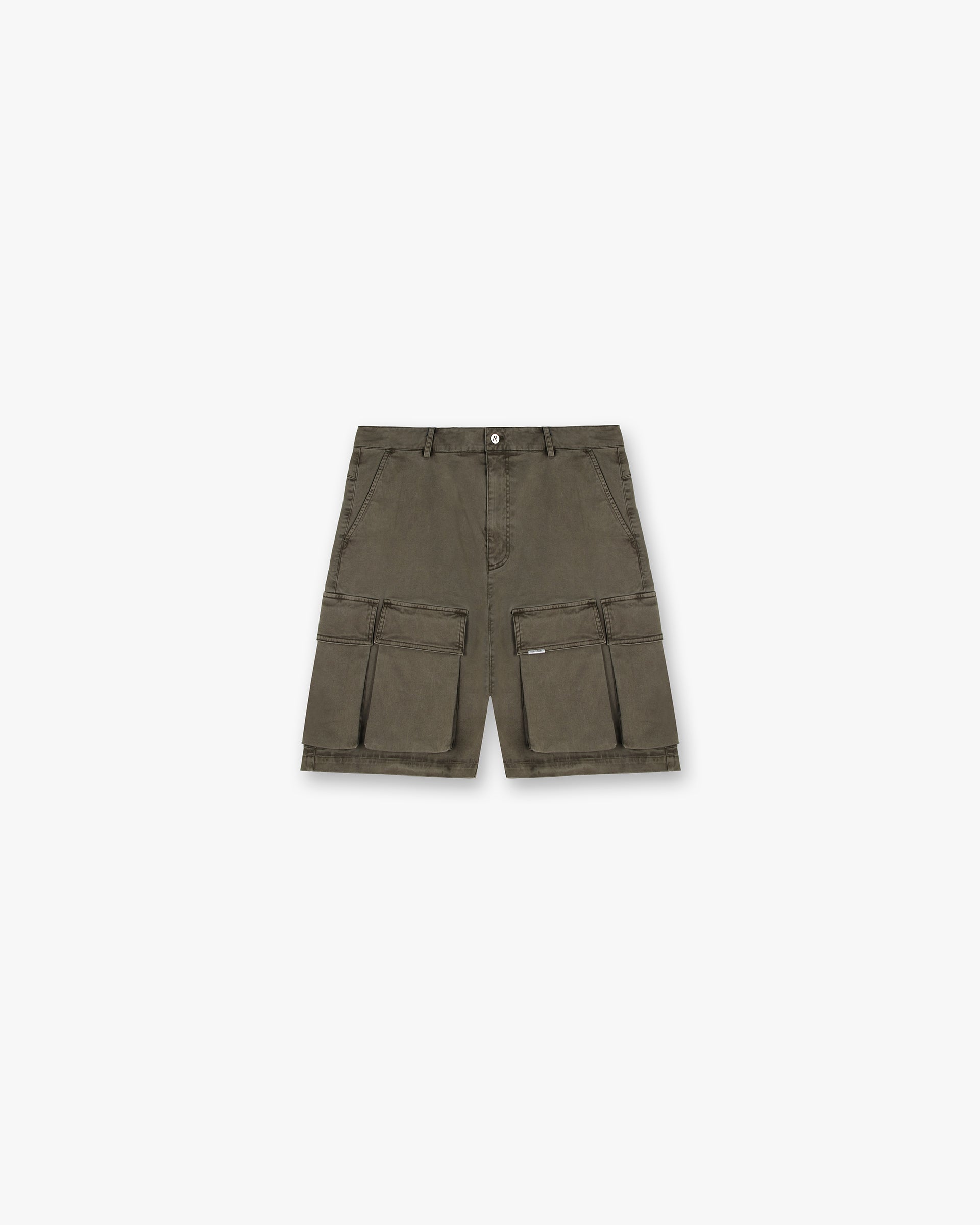 Front product image of mens grey shorts on a plain white background | Washed Cargo Short in Dawn | Cargo shorts with multiple pockets | SS24 Shorts | Represent Clo