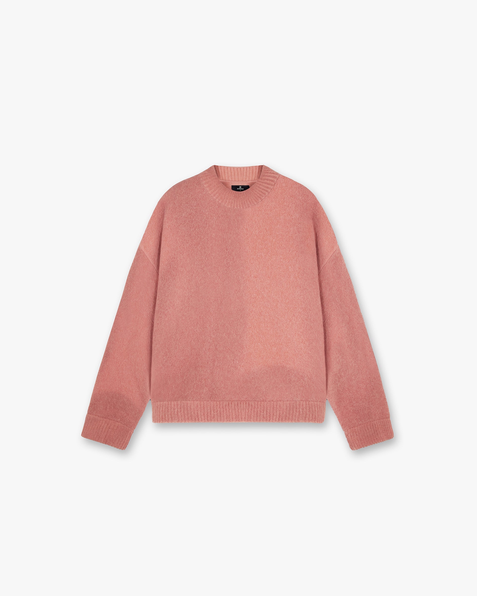 Front product image of a mens multicolour sweater on a plain white background | Sprayed Horizons Sweater in Sunrise | Multicolour knitwear with cracked and distressed details | SS24 Knitwear | Represent Clo