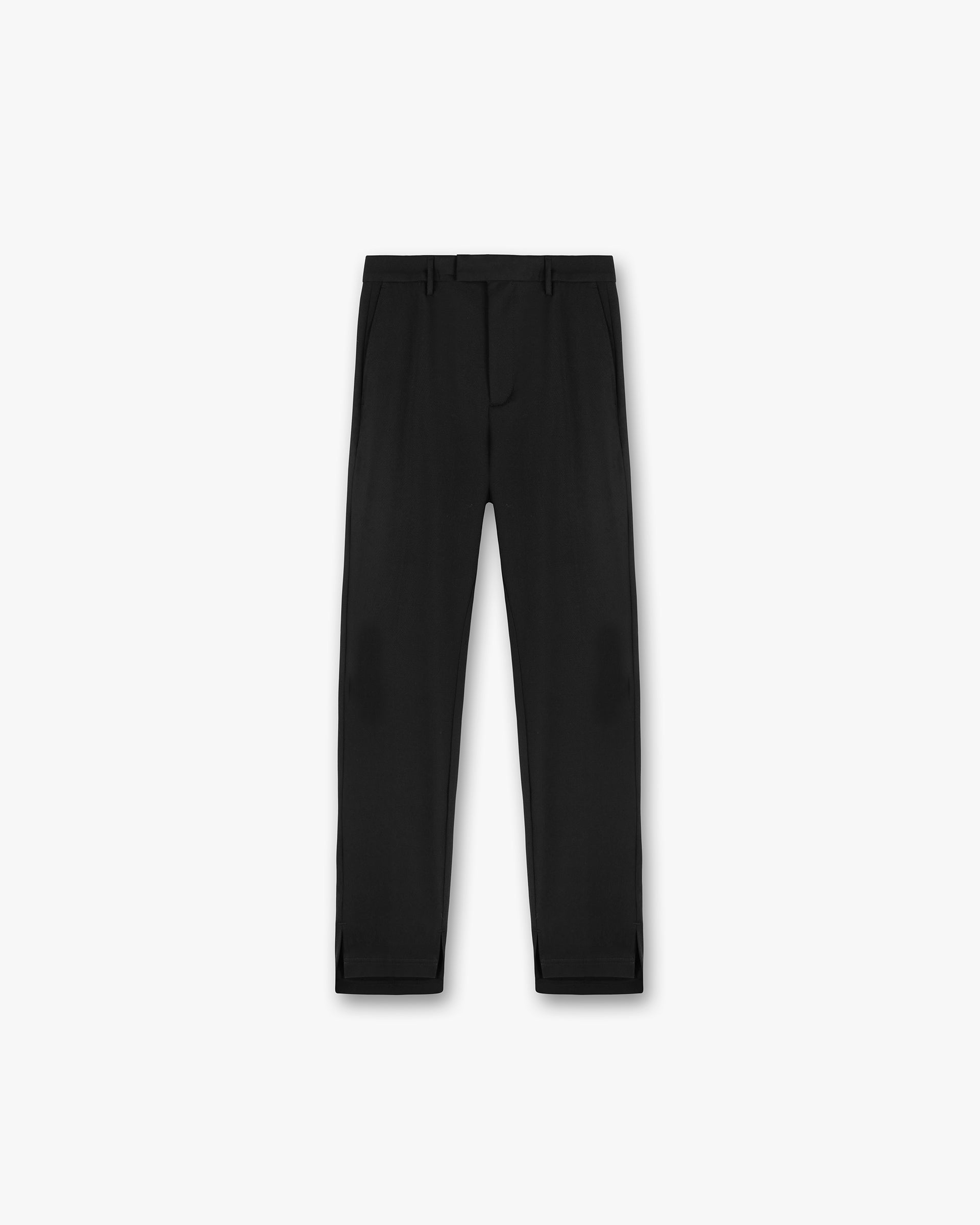 Front product image of mens black pants on a plain white background | Stepped Hem Pant in Black | Pants with stepped hem design | SS24 Pants | Represent Clo