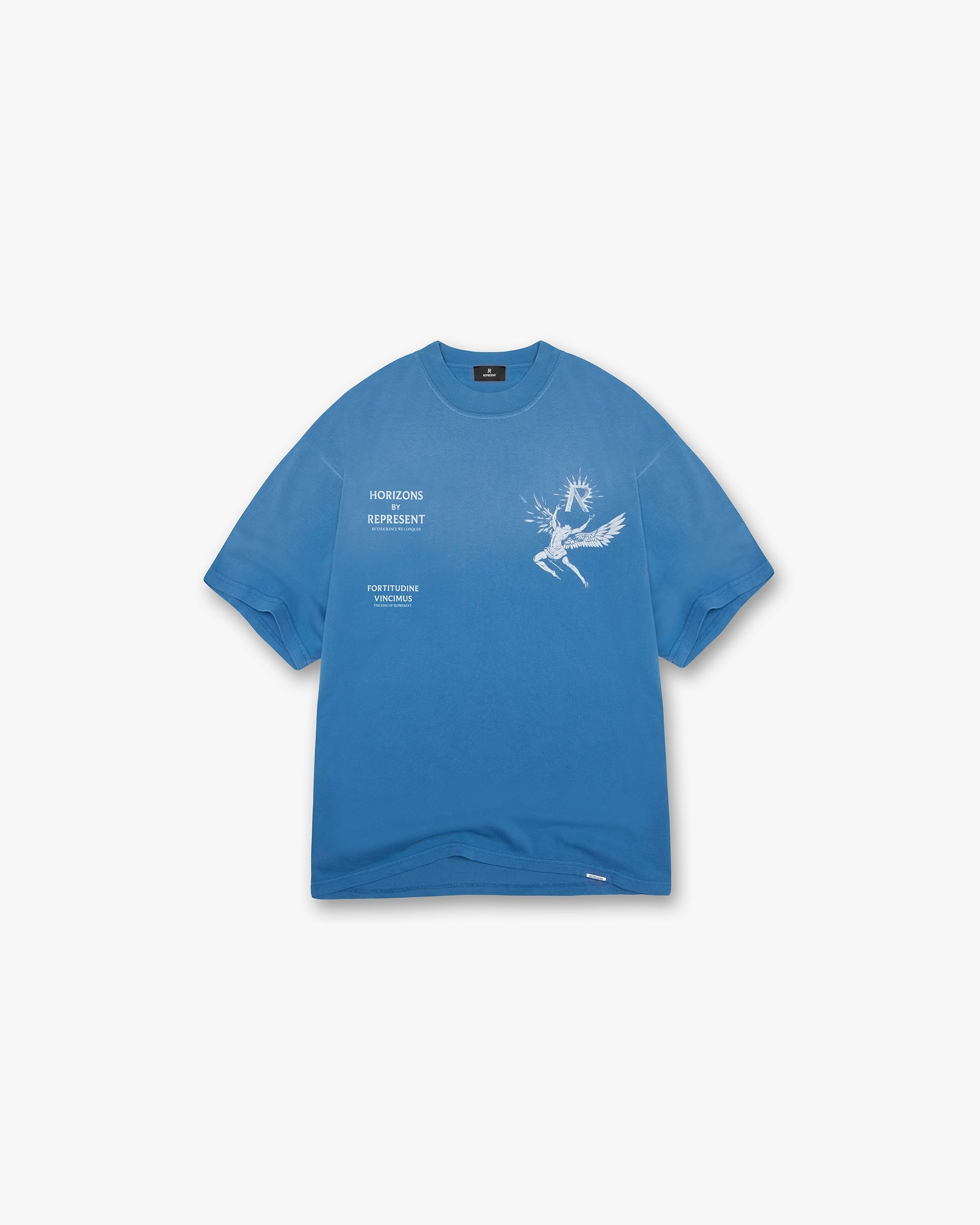 Front product image of a mens blue t-shirt on a plain white background | Icarus T-Shirt in Sky Blue | Relaxed fit t-shirt | SS24 T-Shirts | Represent Clo