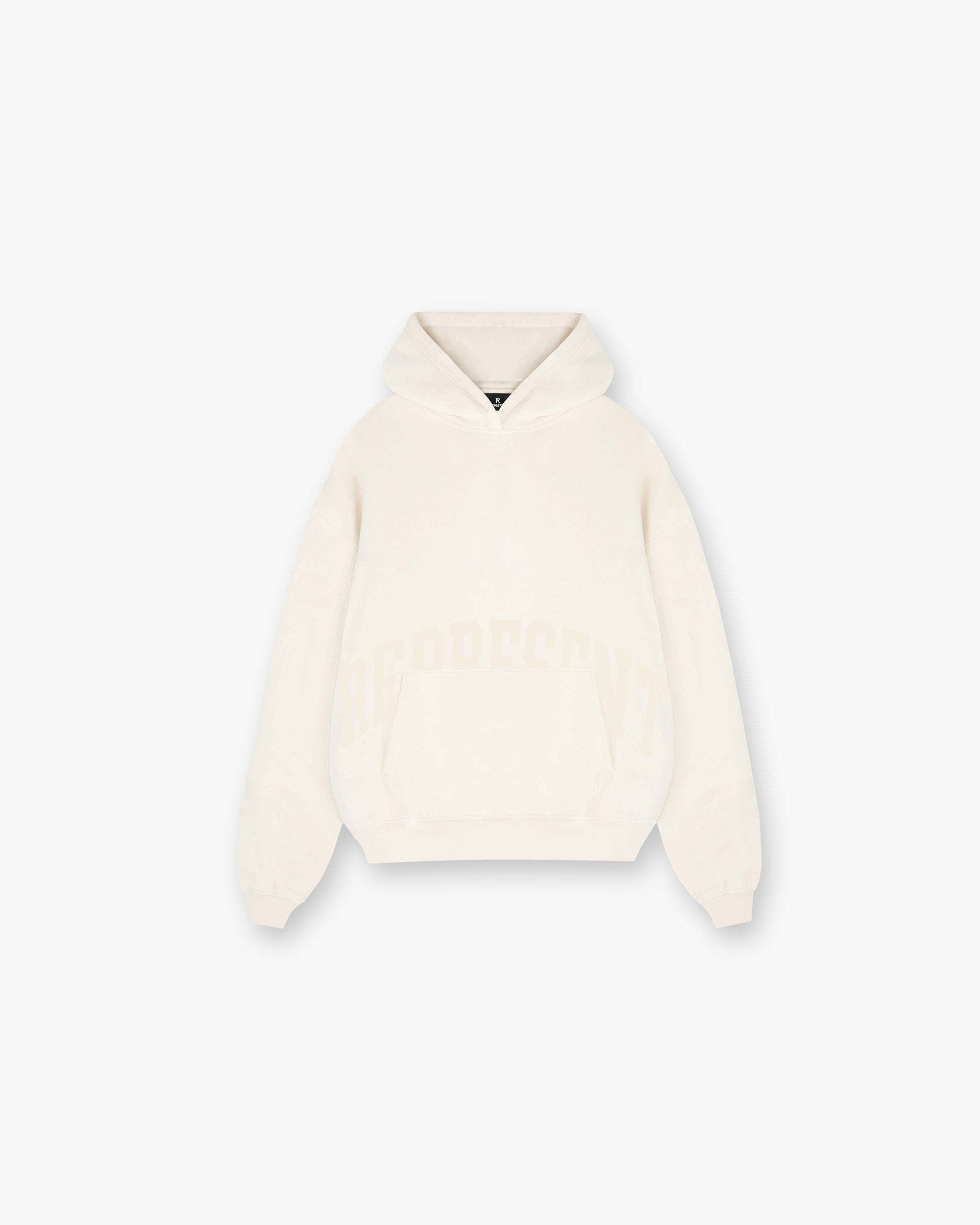 Front product image of a womens cream graphic hoodie on a plain white background | Boyfriend Graphic Hoodie in Cream | Relaxed fit graphic hoodie | Womens SS25 Hoodies | Represent Clo