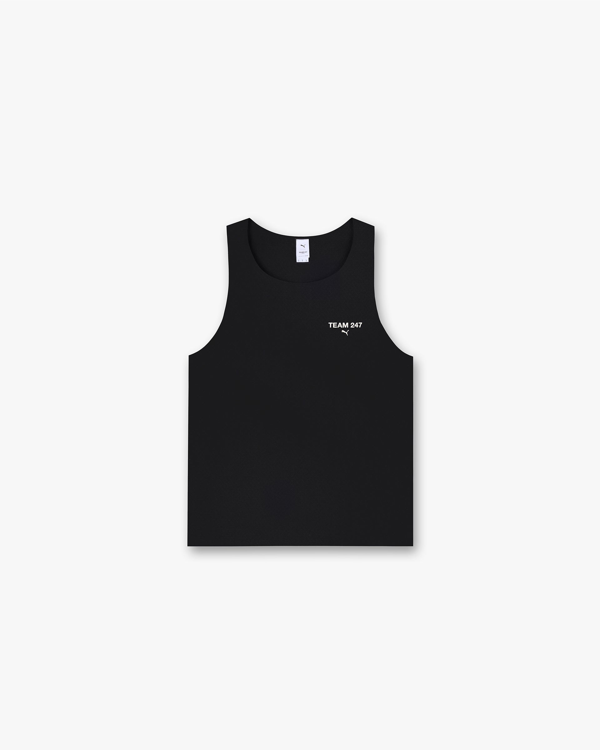 Front product image of a mens black tank top on a plain white background | 247 X Puma Oversized Tank in Black | Oversized tank | 247 T-Shirts | Represent Clo