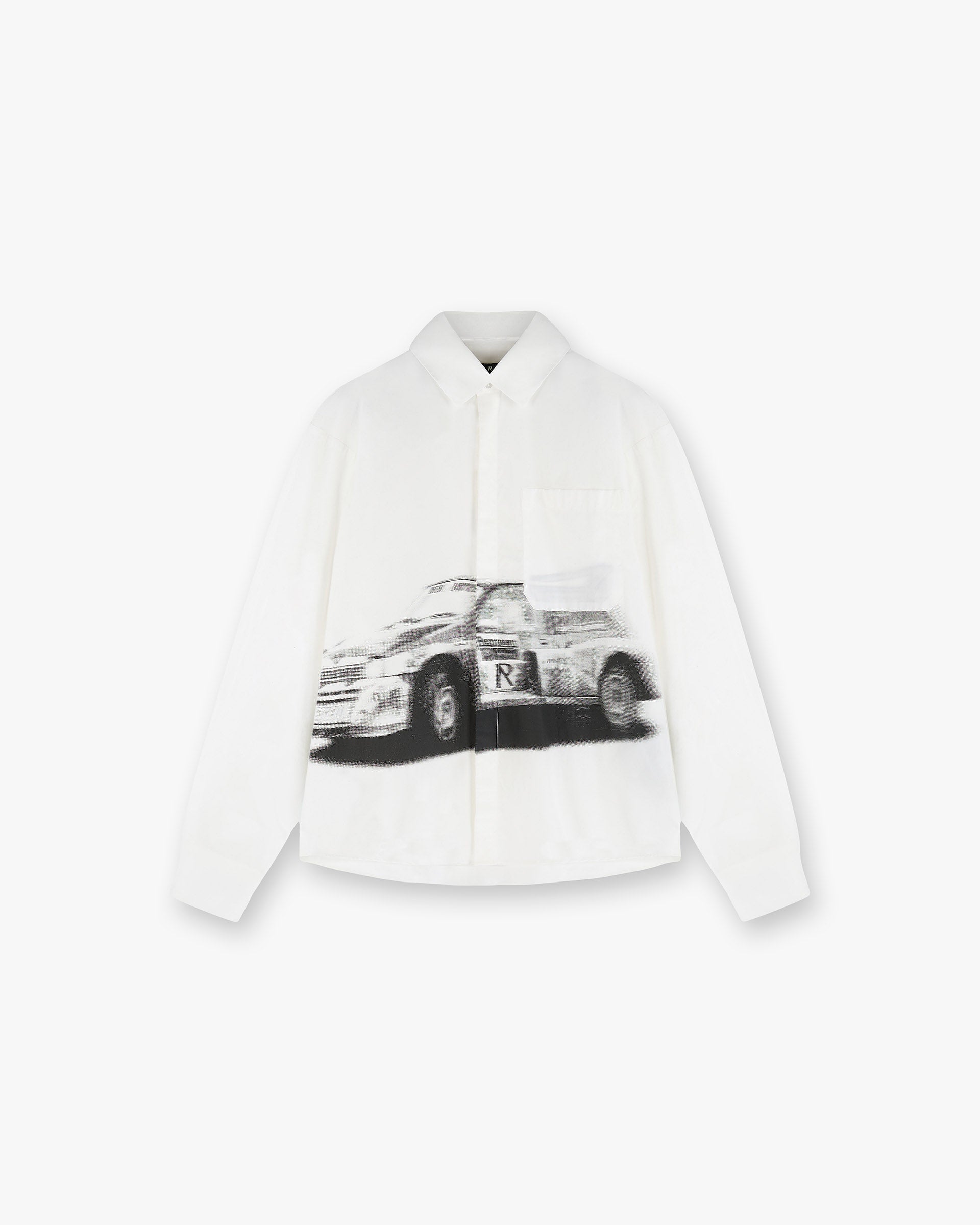 Front product image of a mens off white shirt on a plain white background | Raceway Shirt in Off White | Slightly oversized t-shirt with contrast embroidery | SS25 Shirts | Represent Clo