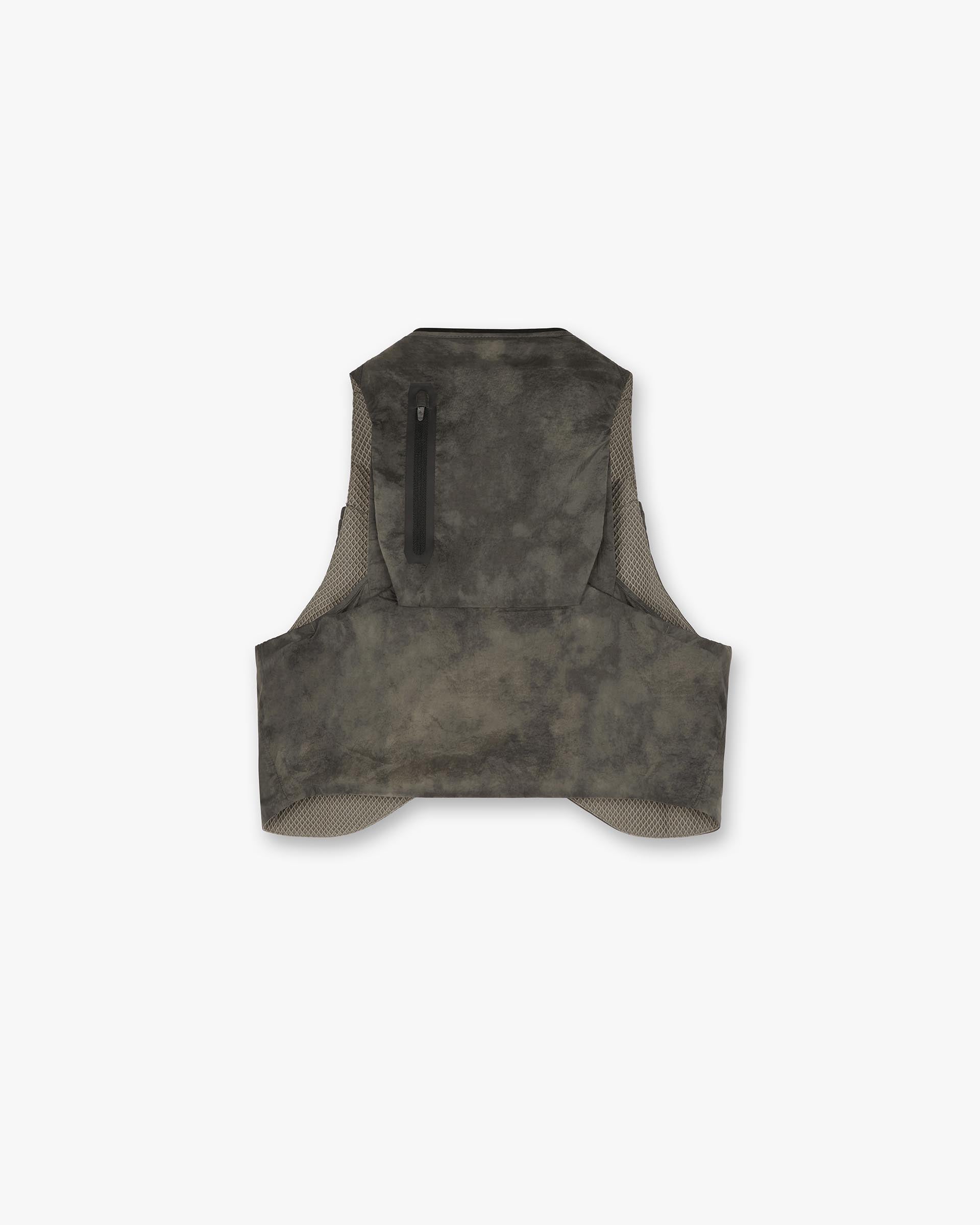 Back product image of a mens chest rig in terrain colour on a plain white background | Team 247 Chest Rig in Terrain | Mesh outer chest rig with magnetic buckles and pockets | 247 Accessories | Represent Clo