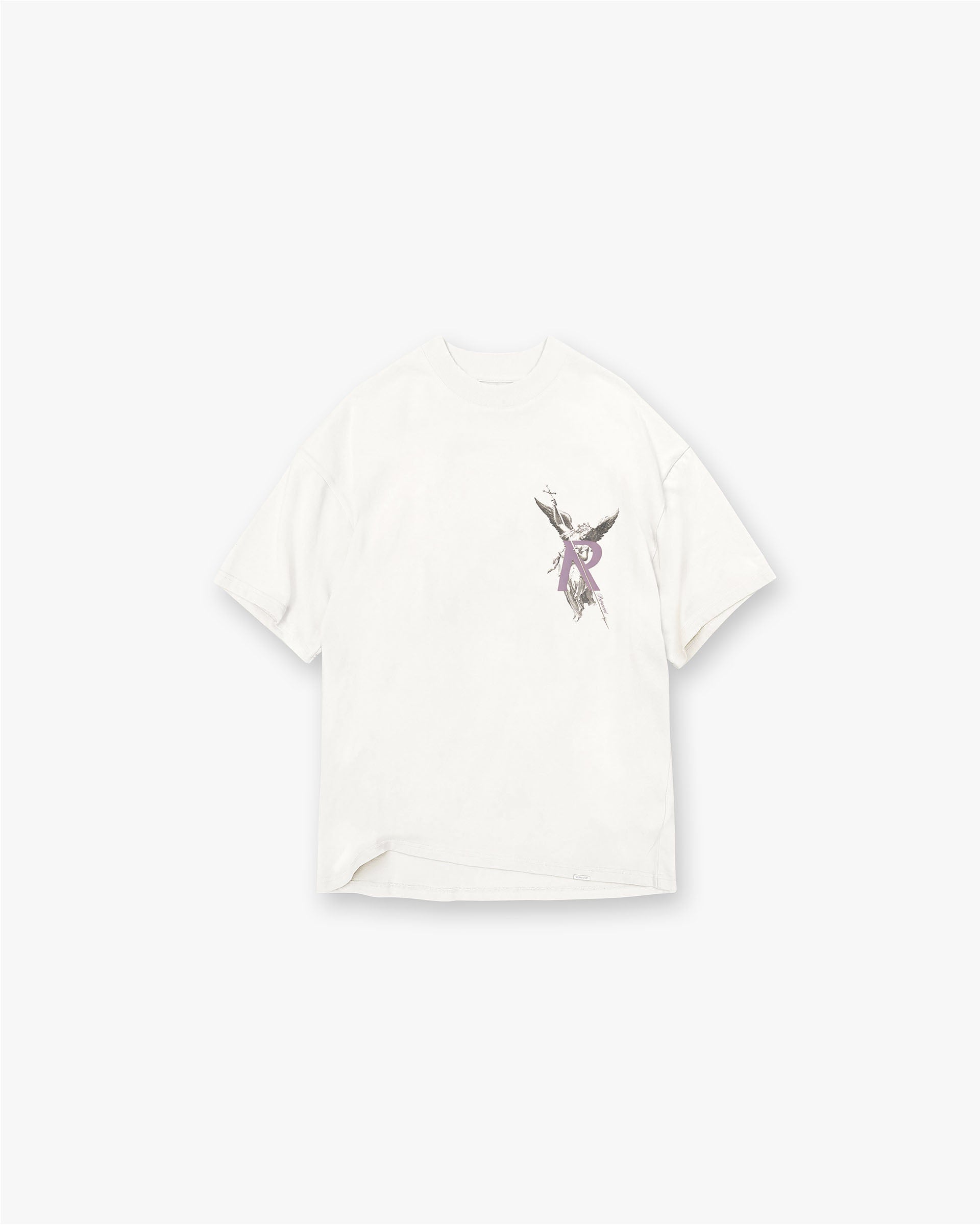 Front product image of a mens white t-shirt on a plain white background | Archangel T-Shirt in Flat White | Cotton t-shirt with printed graphic design | FW24 T-Shirts | Represent Clo