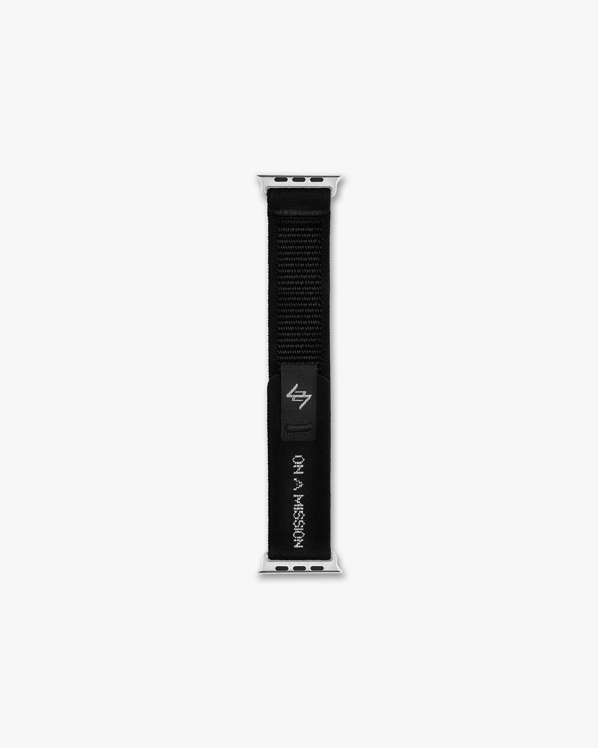 Front product image of a mens black watch strap on a plain white background | 247 Apple Watch Strap in Black | Sleek and adjustable watch strap | 247 Accessories | Represent Clo