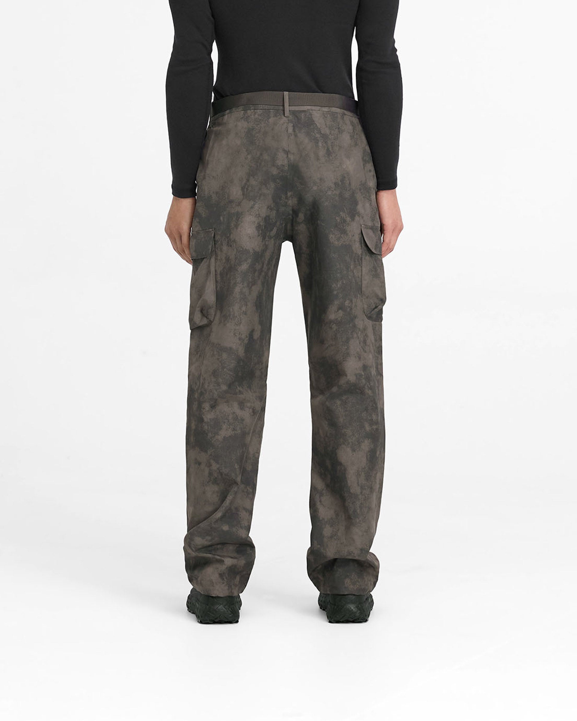 Man wearing terrain cargo pants on a plain white background | 247 Technical Cargo Pant in Terrain | Showerproof straight leg cargo pants with technical cargo pockets | 247 Pants | Represent Clo