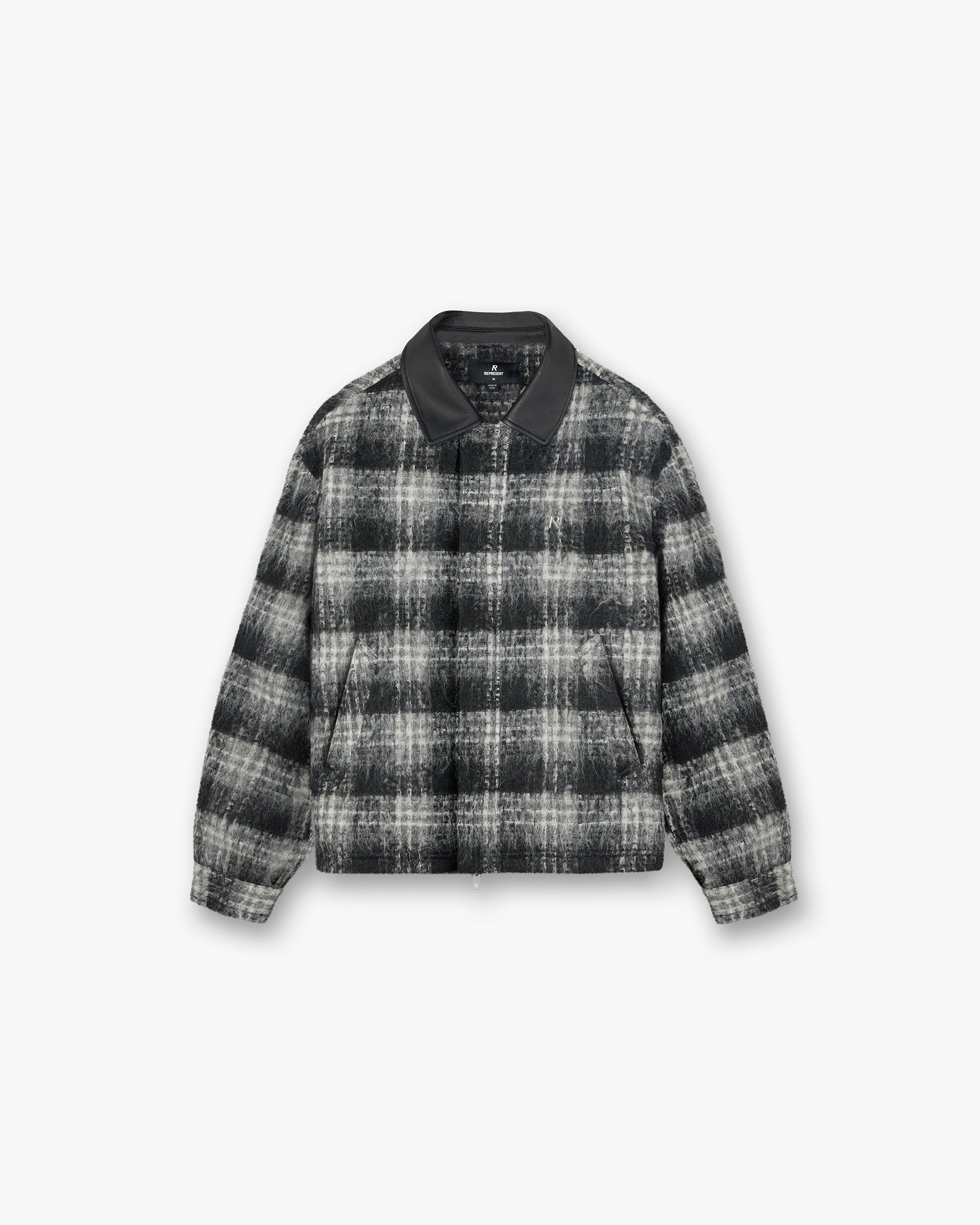 Front product image of a mens black flannel check overshirt on a plain white background | Flannel Check Overshirt in Jet Black | Check overshirt in flannel fabric | PRE SS25 Shirts | Represent Clo