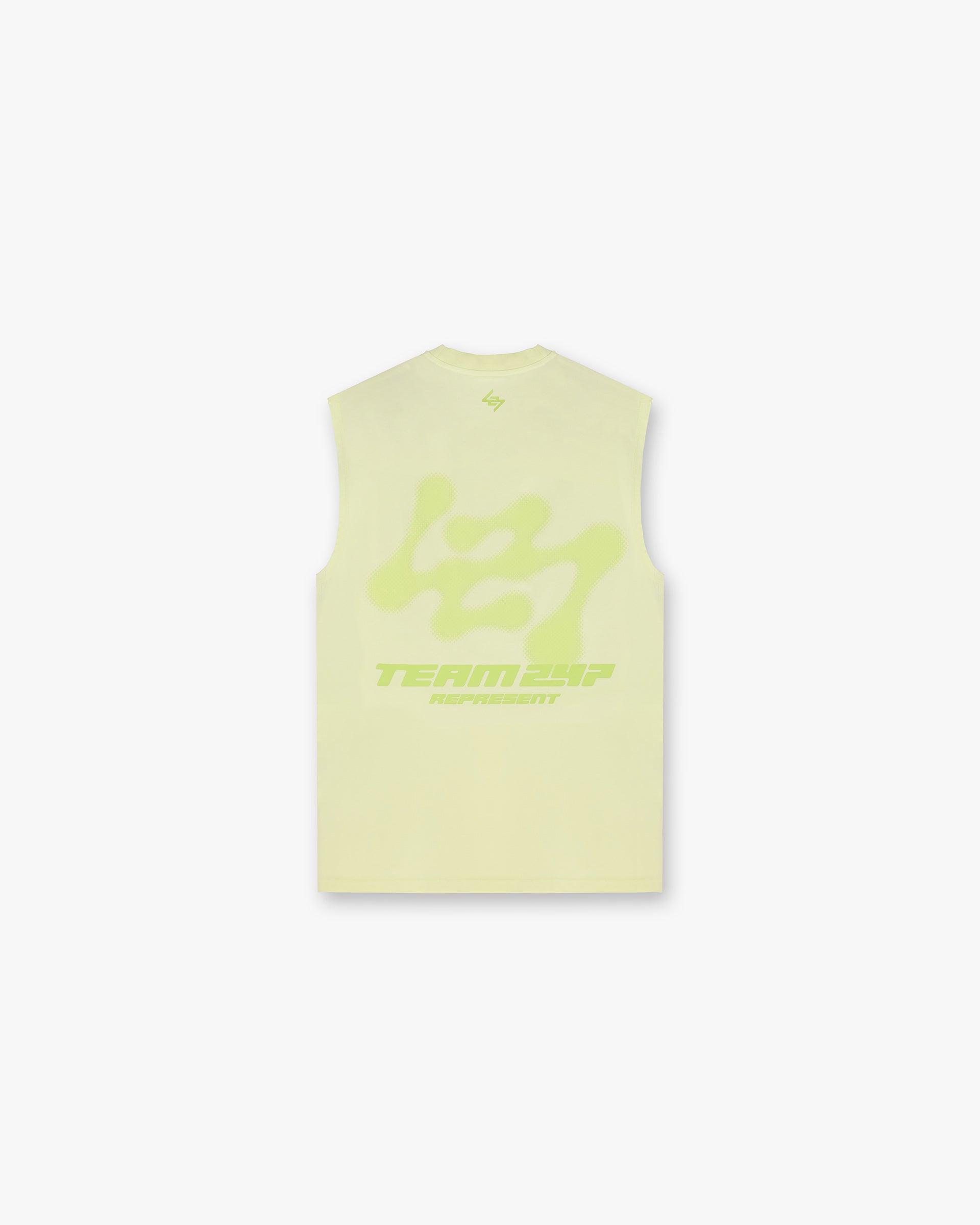Back product image of a mens lime tank top on a plain white background | 247 Future Terrains Oversized Tank in Shadow Lime | Oversized tank top with quick drying and lightweight fabric | 247 T-Shirts | Represent Clo