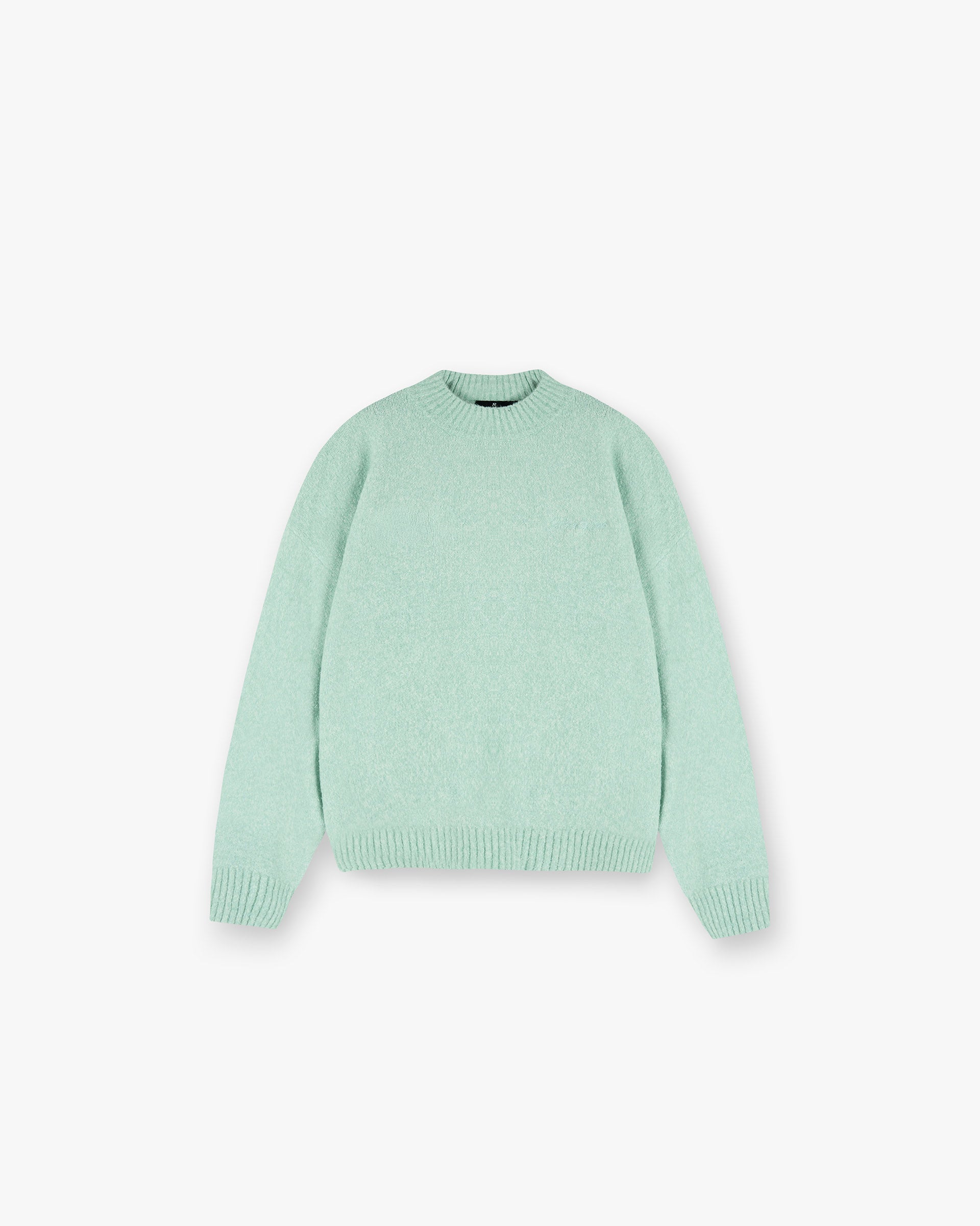 Front product image of a mens green jumper on a plain white background | Marled Knit Jumper in Matcha | Knitwear with marled texture | SS25 Knitwear | Represent Clo