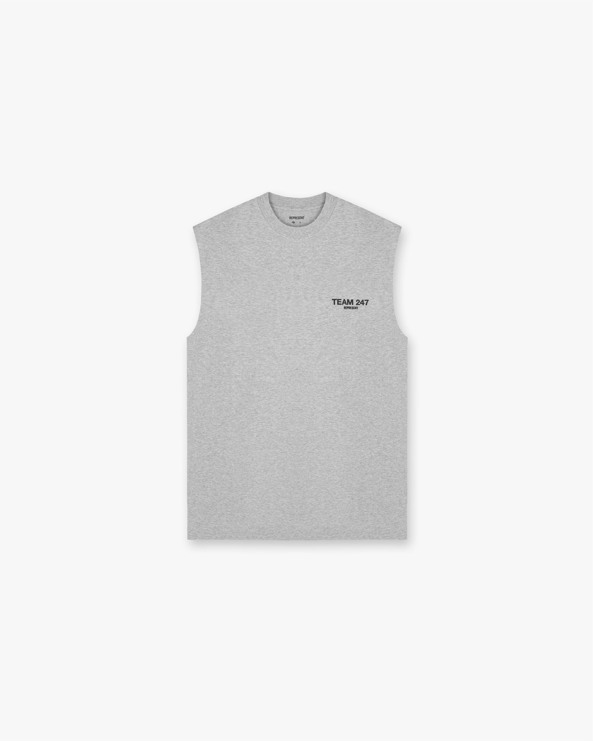 Front product image of a mens grey tank top on a plain white background | Team 247 Oversized Tank in Ash Grey | Oversized tank with tonal embroidery | 247 T-Shirts | Represent Clo