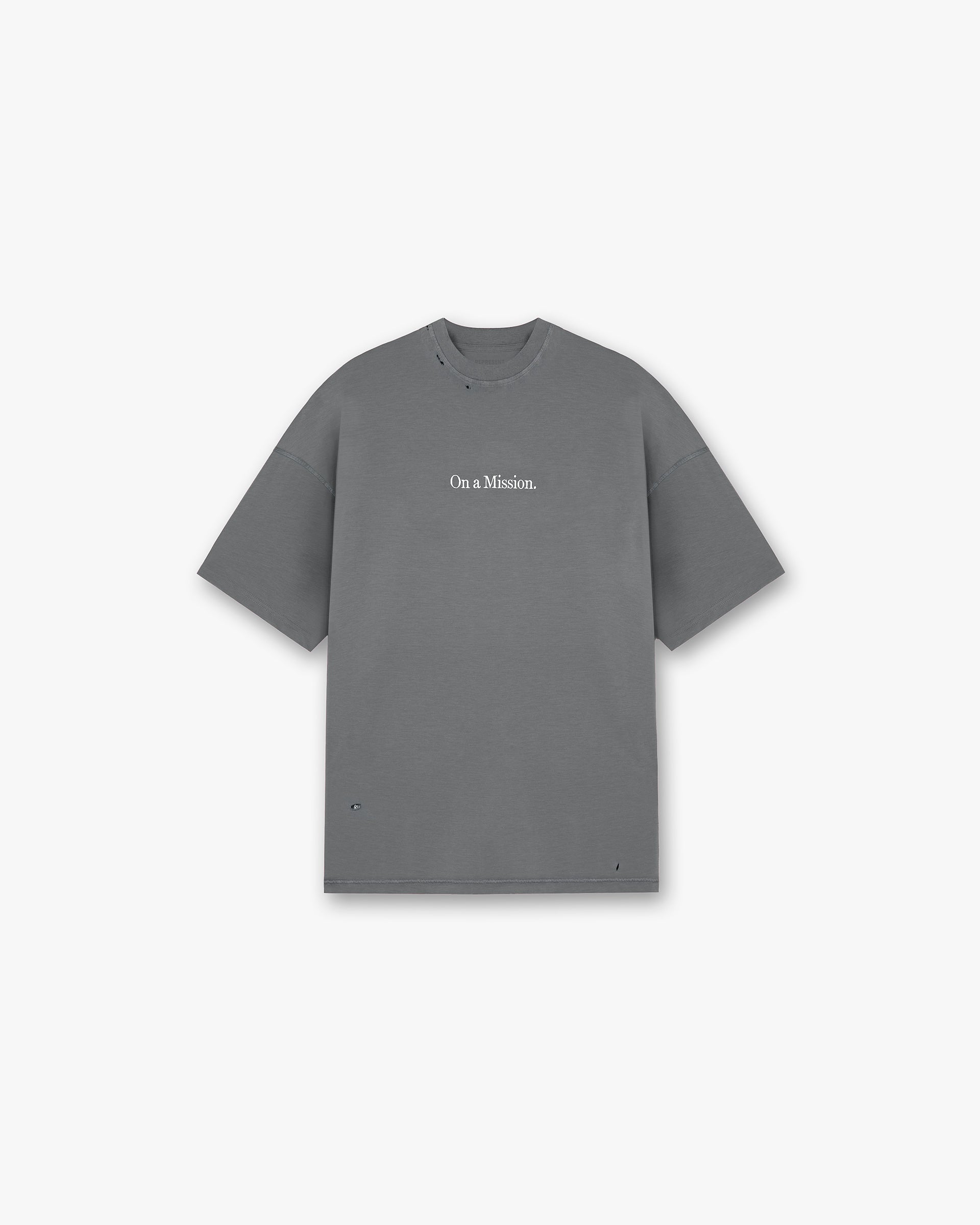 Front product image of a mens black oversized t-shirt on a plain white background | 247 On A Mission Oversized T-Shirt in Aged Black | Oversized t-shirt with vintage look and carbon finish | 247 T-Shirts | Represent Clo