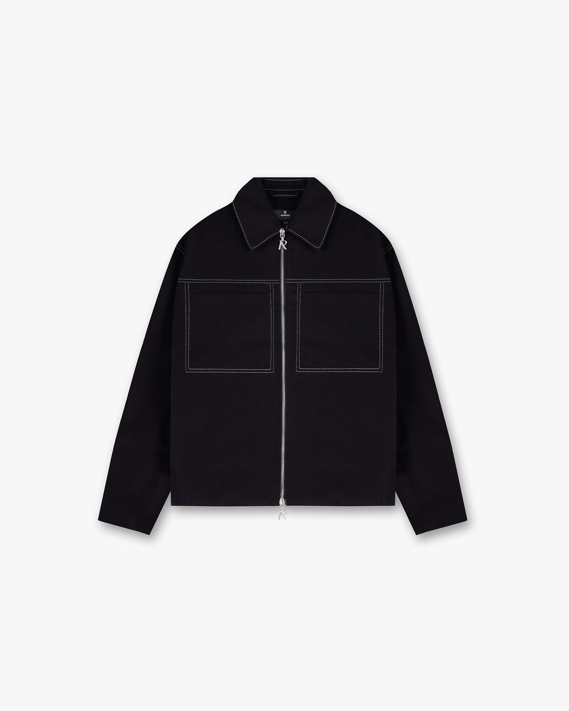 Front product image of a mens black jacket on a plain white background | Contrast Stitch Smart Jacket in Jet Black | Smart jacket with contrast stitching | FW24 Outerwear | Represent Clo