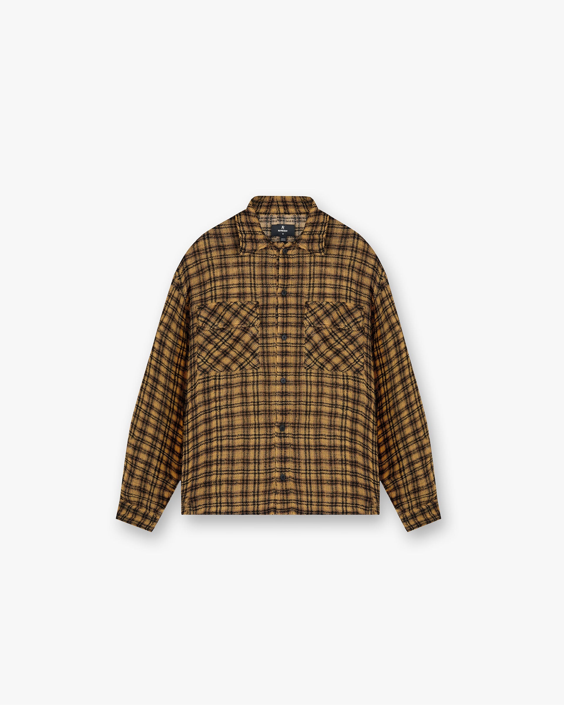 Front product image of a mens yellow flannel shirt on a plain white background | Check Flannel Shirt in Yellow Check | Soft cotton check patterned shirt | FW24 Shirts | Represent Clo