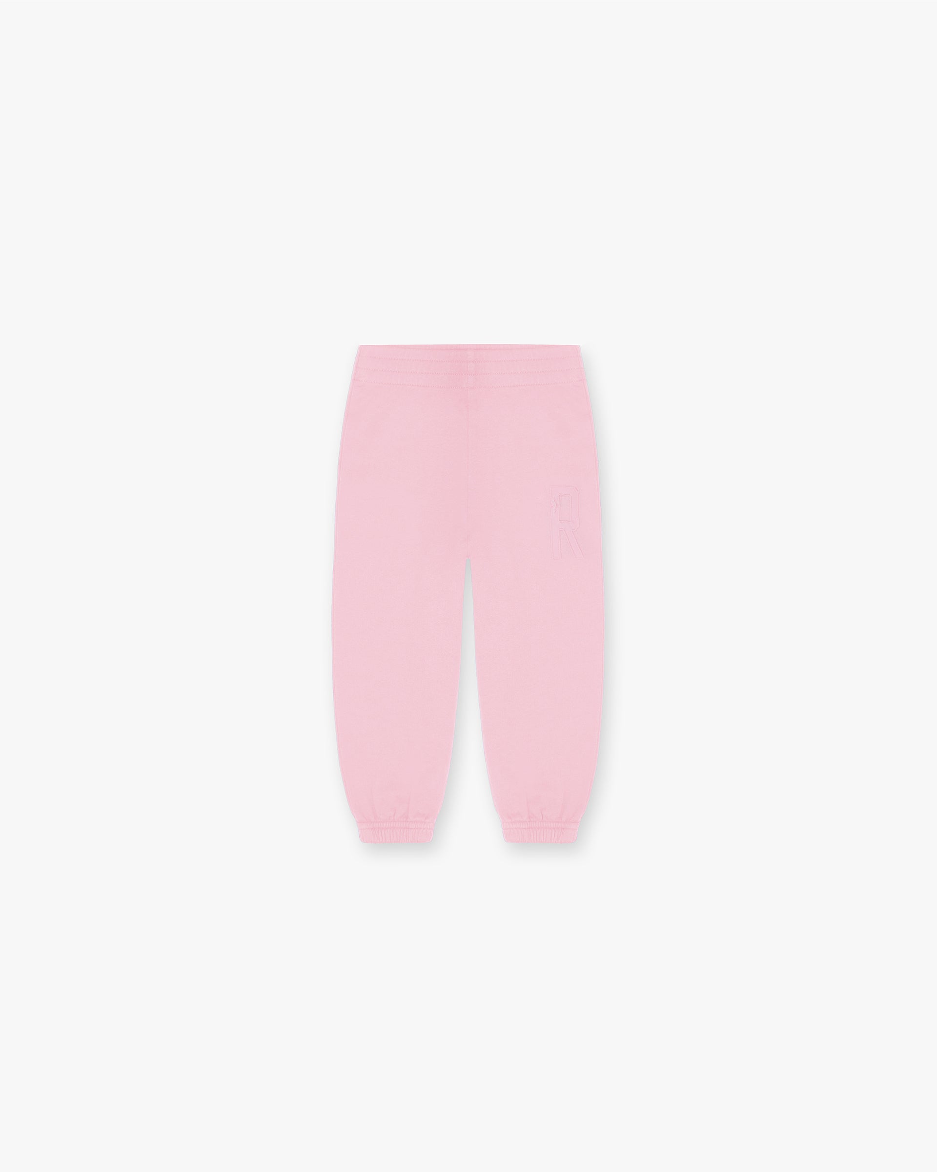 Front product image of mens pink sweatpants on a plain white background | Mini Rep Applique Sweatpants in Candy Pink | Sweatpants with applique detail | FW24 Pants | Represent Clo