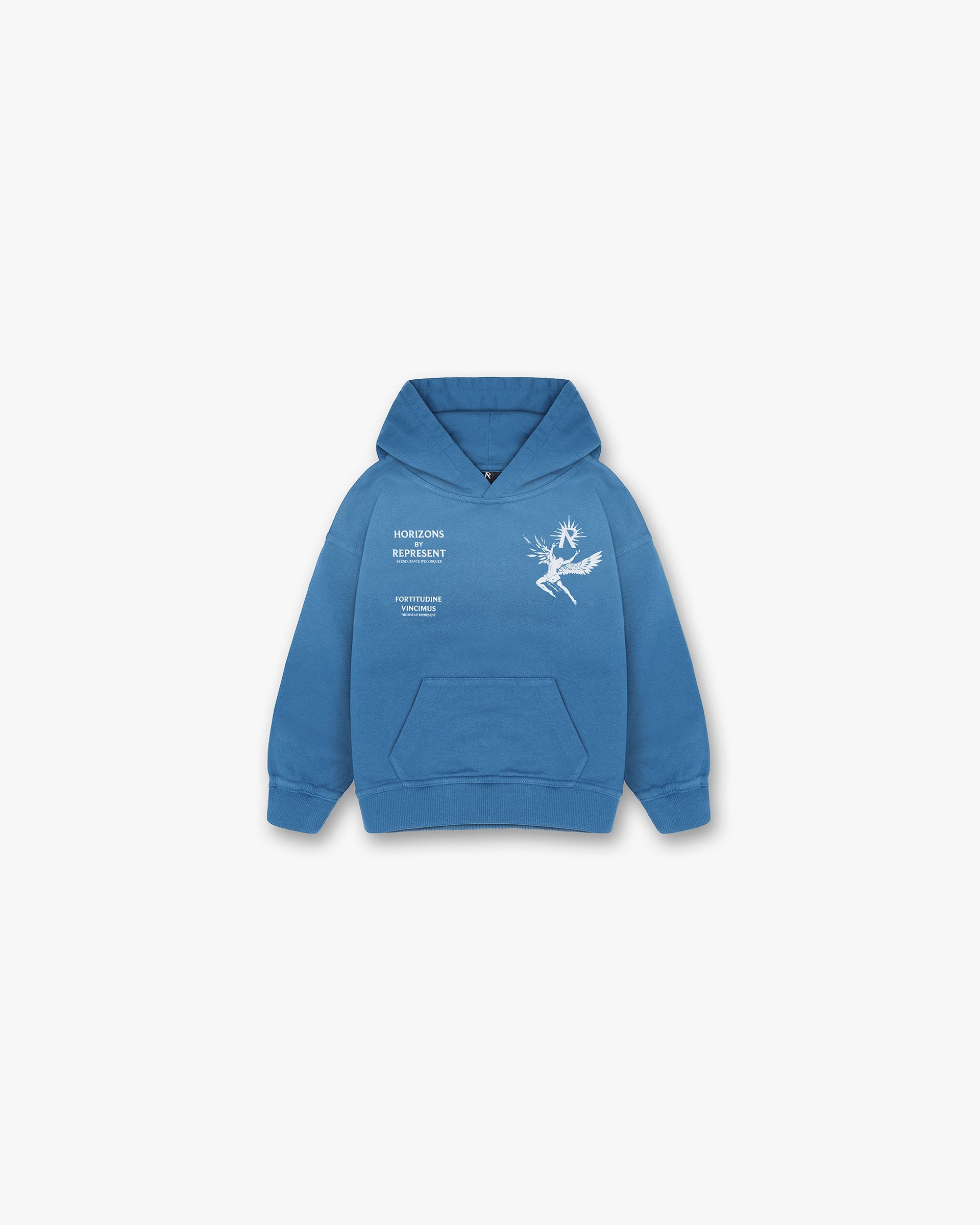 Front product image of a childs blue hoodie on a plain white background | Mini Icarus Hoodie in Sky Blue | Comfortable childs hoodie | Mini Hoodies | Represent Clo
