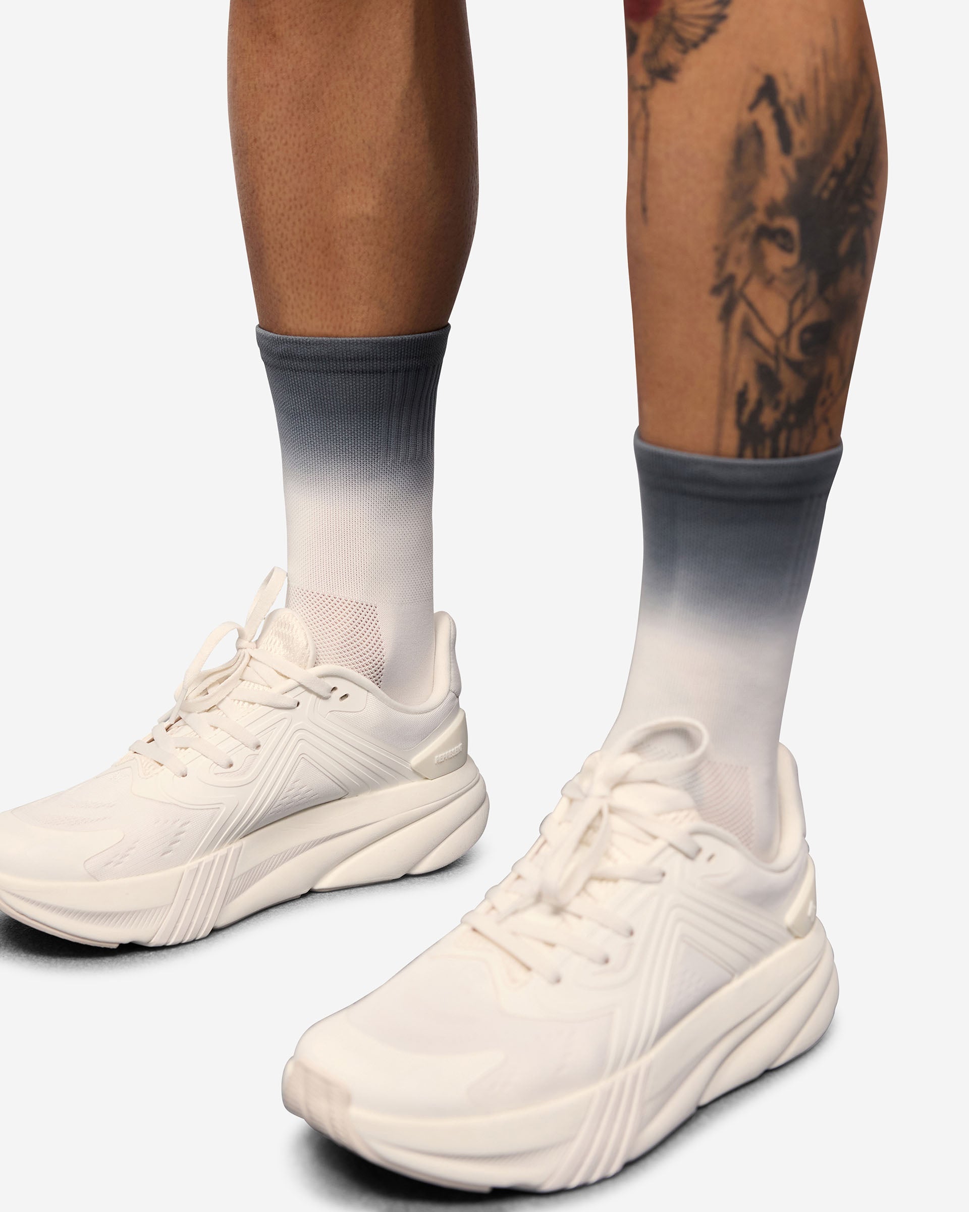 Back product image of a mens grey sock on a plain white background | 247 Ombre Race Sock in Titanium | Lightweight nylon race quality socks with 247 logo | 247 Accessories | Represent Clo