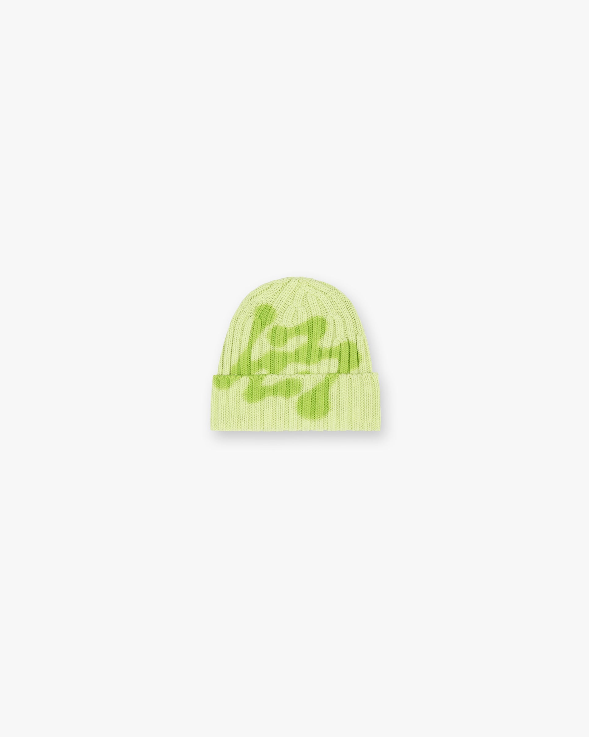 Front product image of a mens lime green beanie on a plain white background | 247 Heavy Rib Beanie in Shadow Lime | Ribbed knit beanie | 247 Accessories | Represent Clo