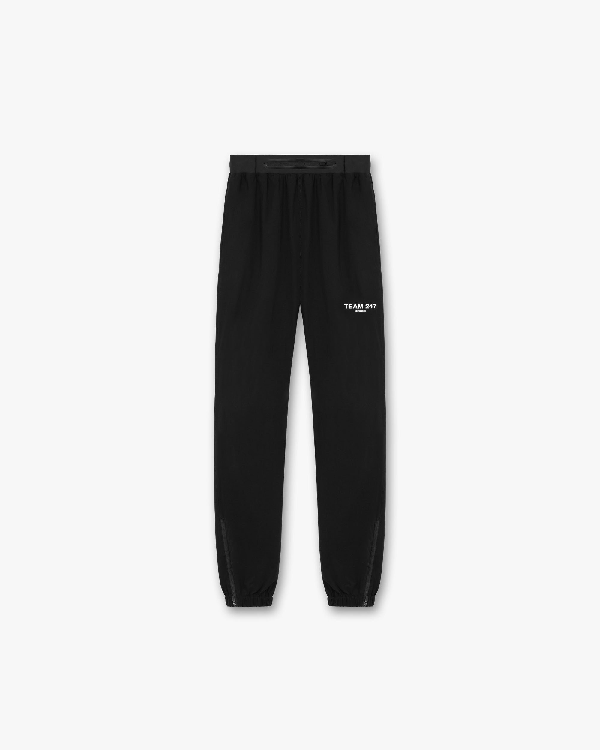 Back product image of mens black training pants on a plain white background | Team 247 Training Pant in Black | Training pants with elastic waistband and zip cuffs | 247 Pants | Represent Clo