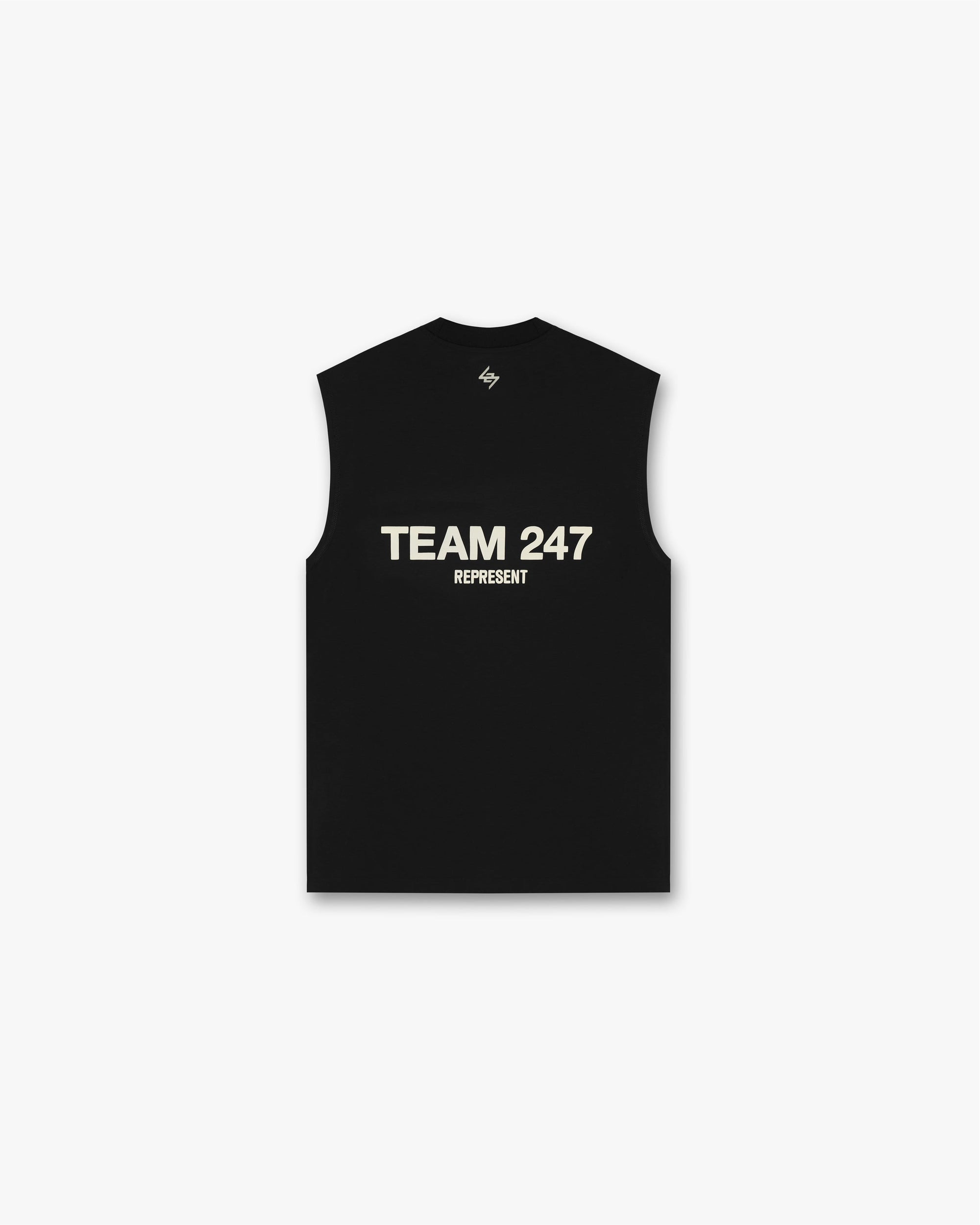 Back product image of a mens black tank top on a plain white background | Team 247 Oversized Tank in Black | Oversized tank top with 4-way stretch fabric | 247 T-Shirts | Represent Clo