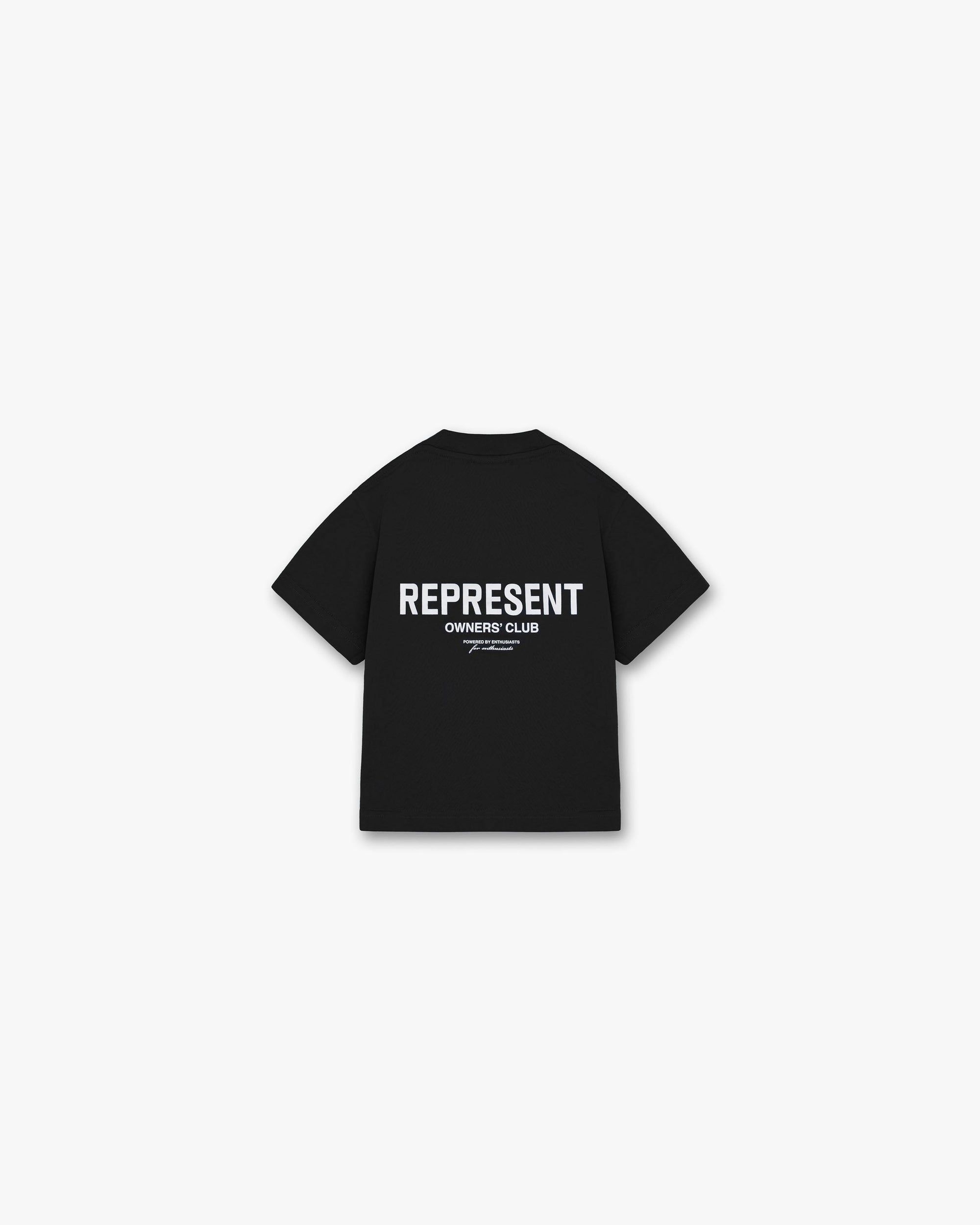 Front product image of a mens black t-shirt on a plain white background | Represent Mini Owners Club T-Shirt in Black | Oversized breathable gym t-shirt | Owners Club T-Shirts | Represent Clo