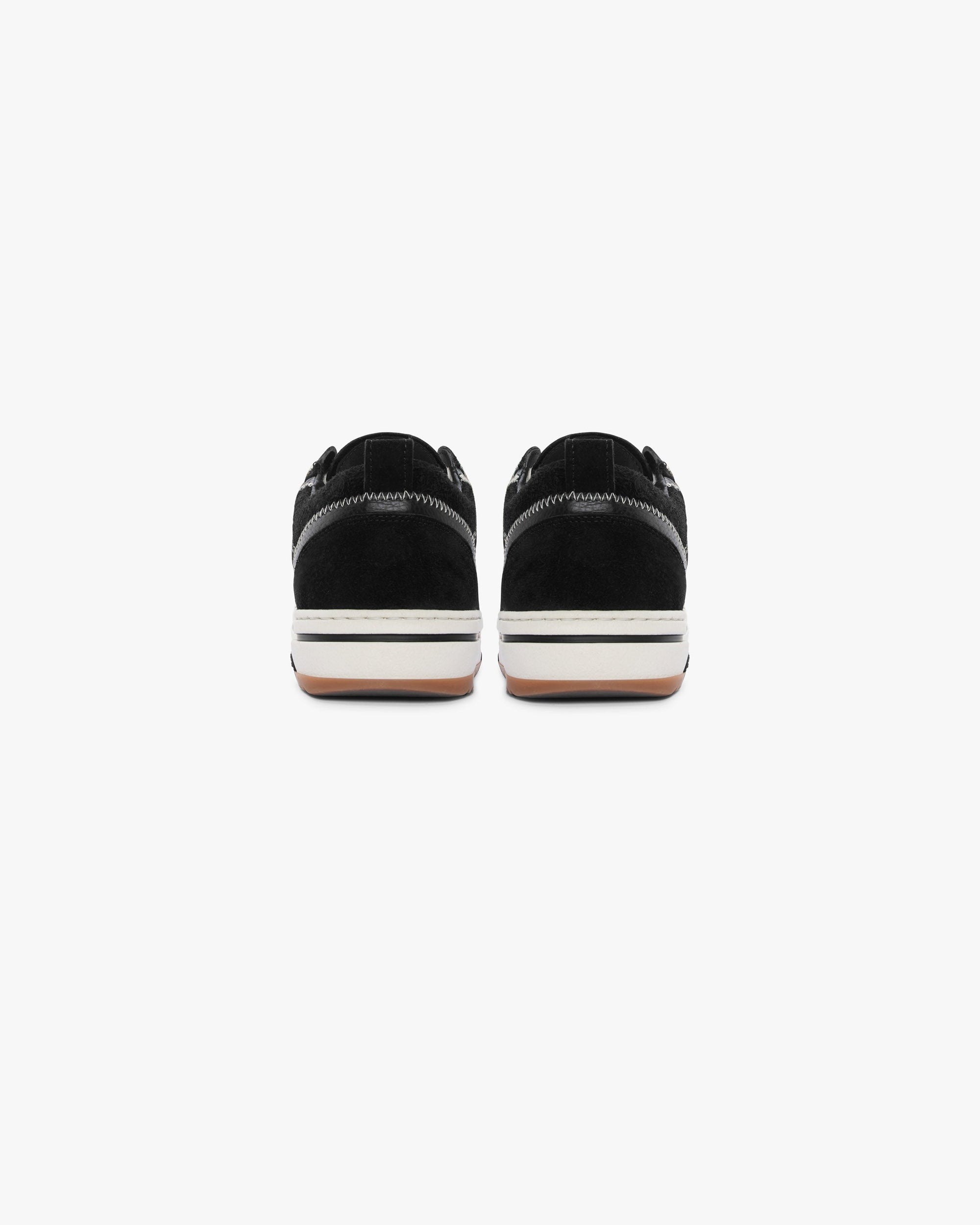 Product image of a mens black sneaker on a plain white background | HTN Low in Black | Low top sneakers with hairy suede uppers and leather trims | FW23 Footwear | Represent Clo