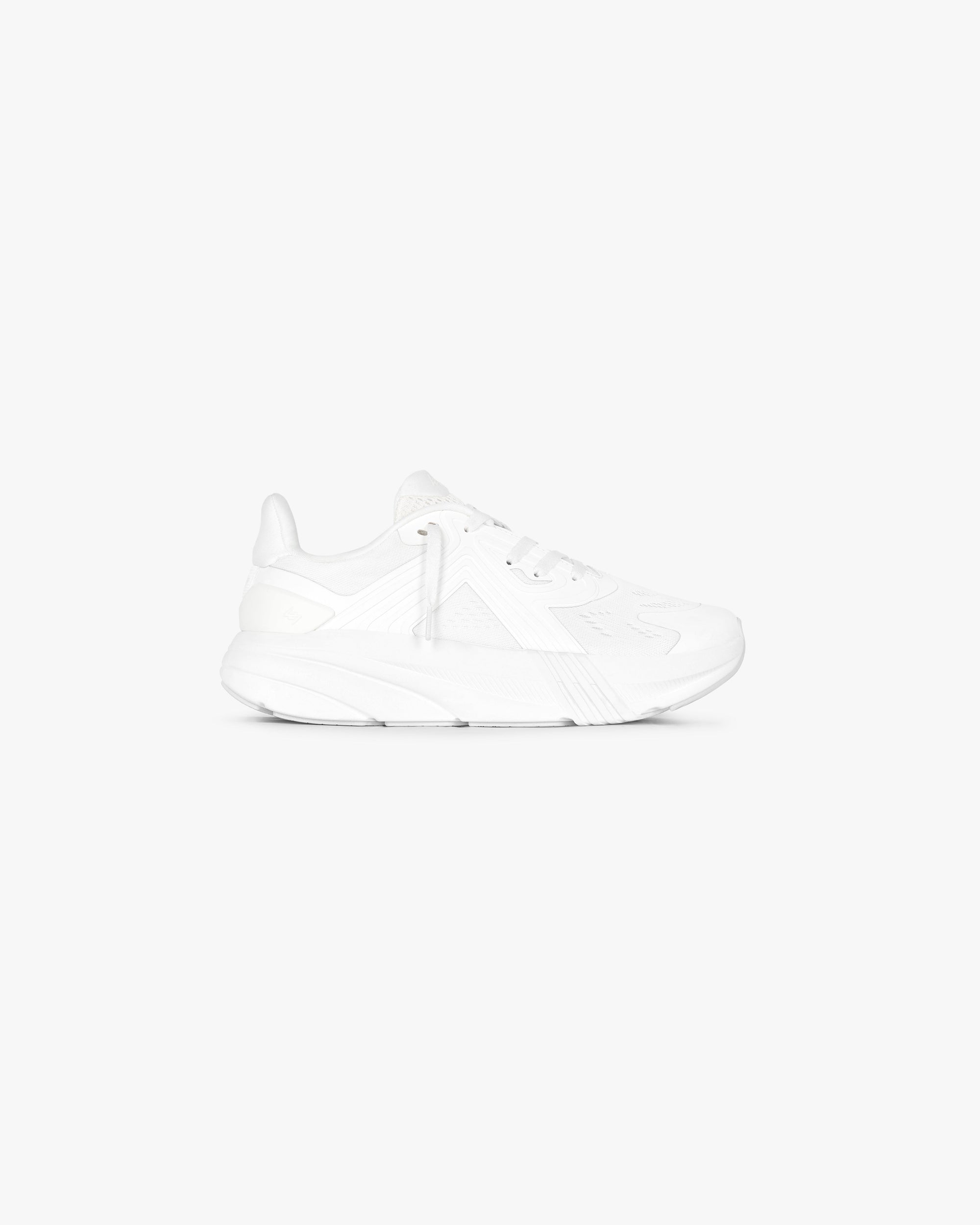 Front product image of a mens white sneaker on a plain white background | 247 Arc-1 Runner in Flat White | Sleek design with clean lines | 247 Footwear | Represent Clo