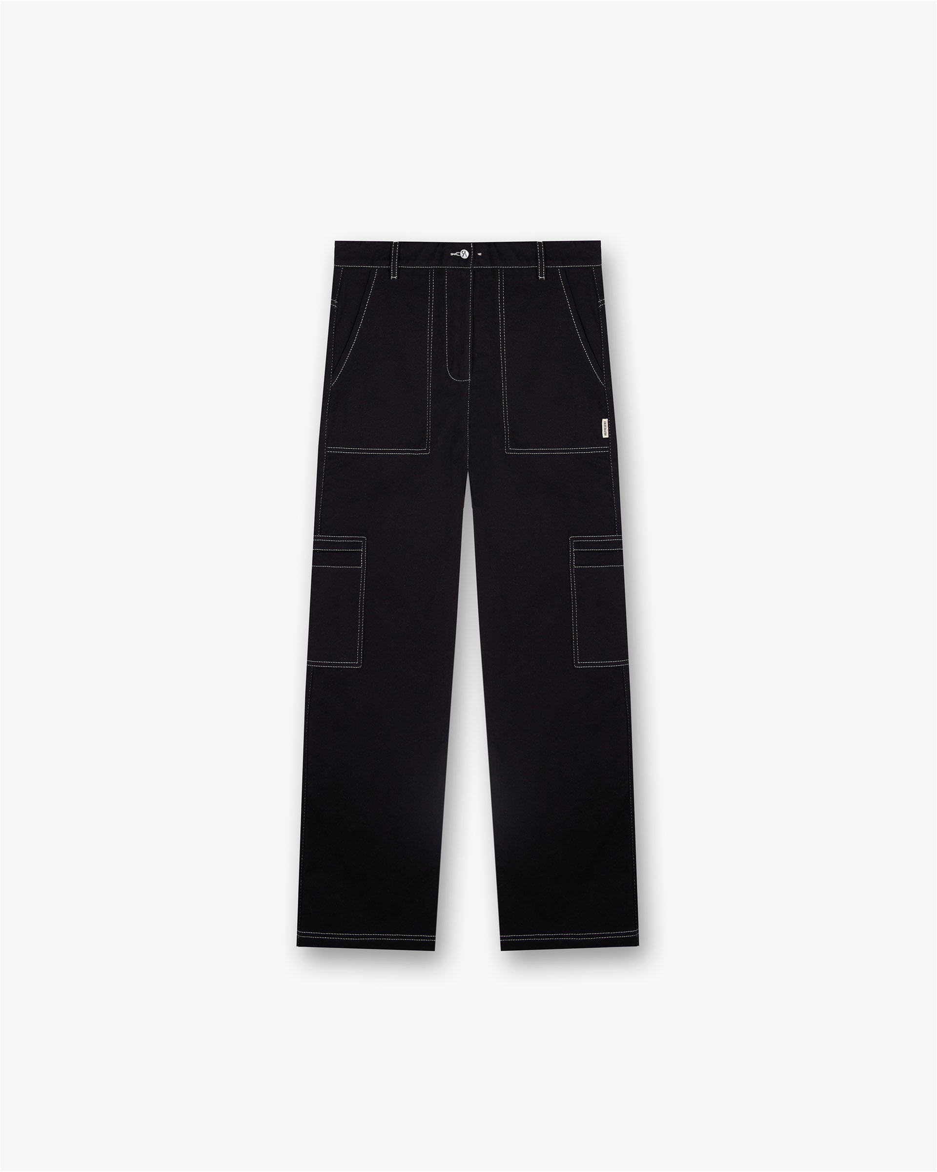 Front product image of mens black pants on a plain white background | Contrast Stitch Pant in Jet Black | Pants with contrast stitching | FW24 Pants | Represent Clo