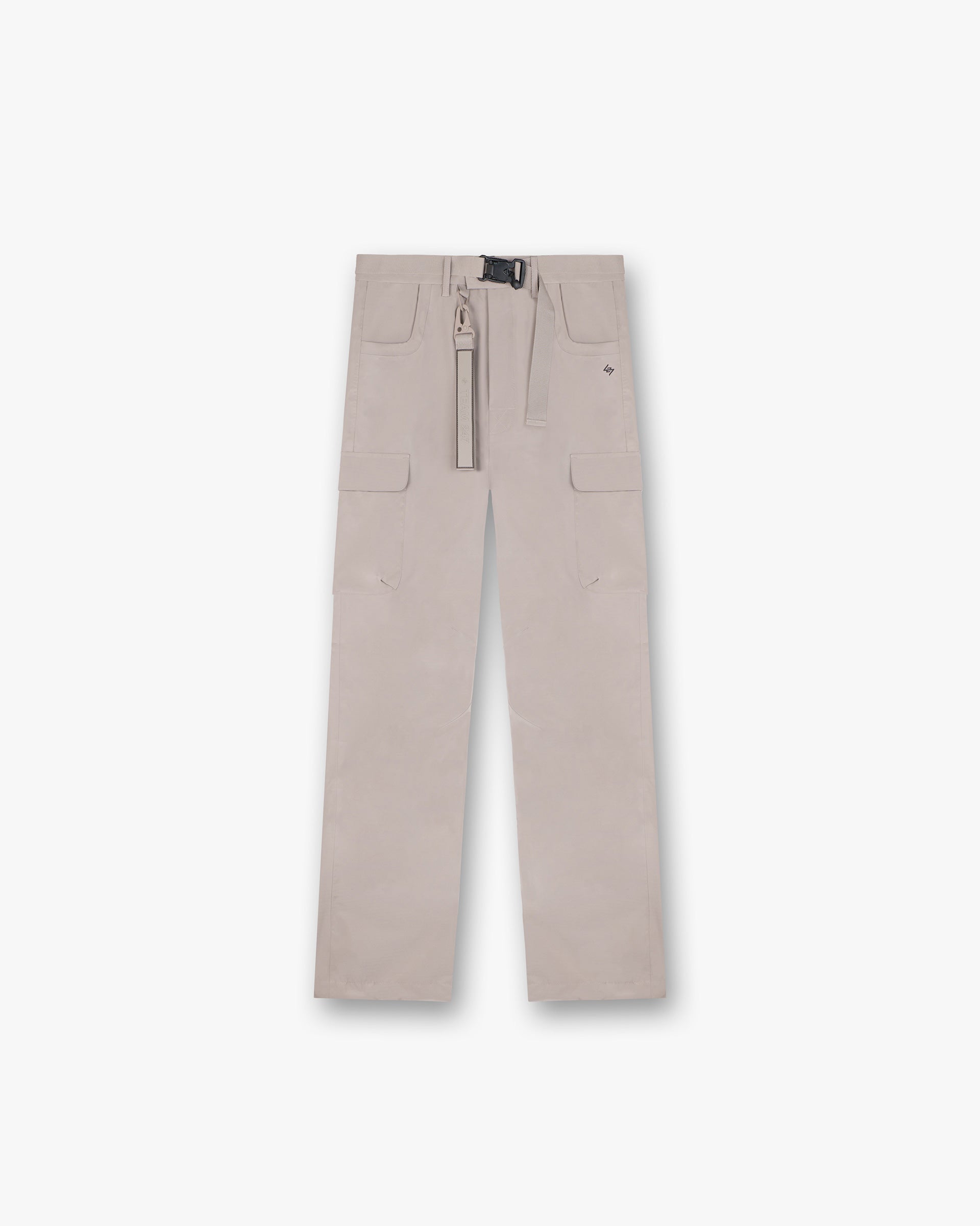 Front product image of a mens grey cargo pants on a plain white background | 247 Technical Cargo Pant in Moonrock | Technical cargo pants with multiple pockets | 247 Pants | Represent Clo