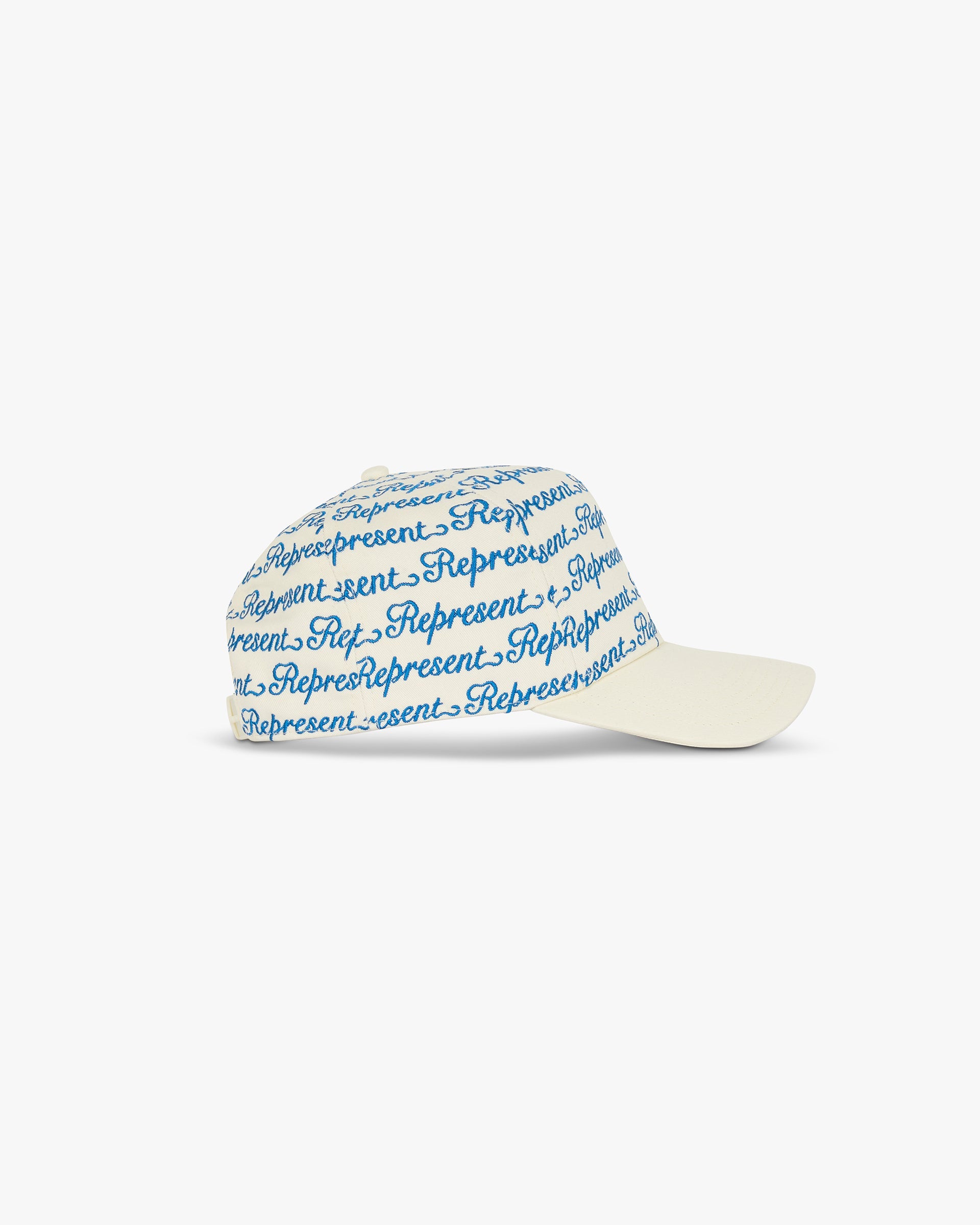 Back product image of a mens white cap on a plain white background | Embroidered Cap in Antique White | Unstructured cap with snapback adjuster | SC24 Accessories | Represent Clo