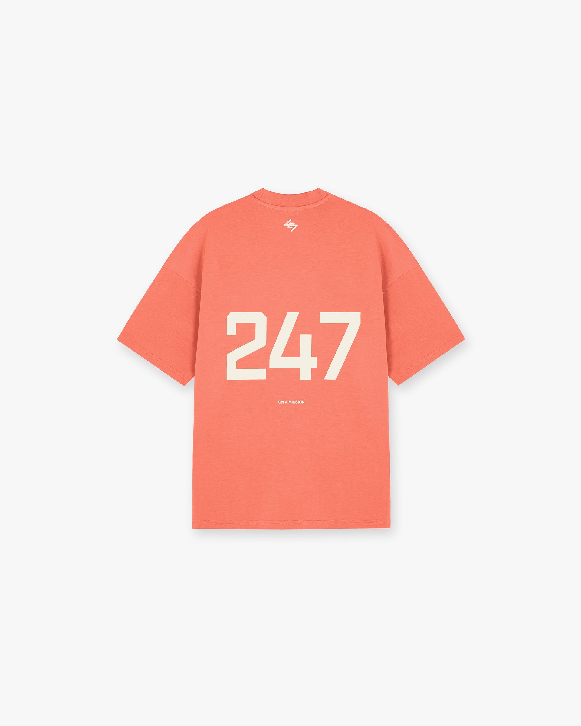 Back product image of a mens coral t-shirt on a plain white background | 247 Oversized T-Shirt in Coral | Oversized quick dry gym top | 247 T-Shirts | Represent Clo