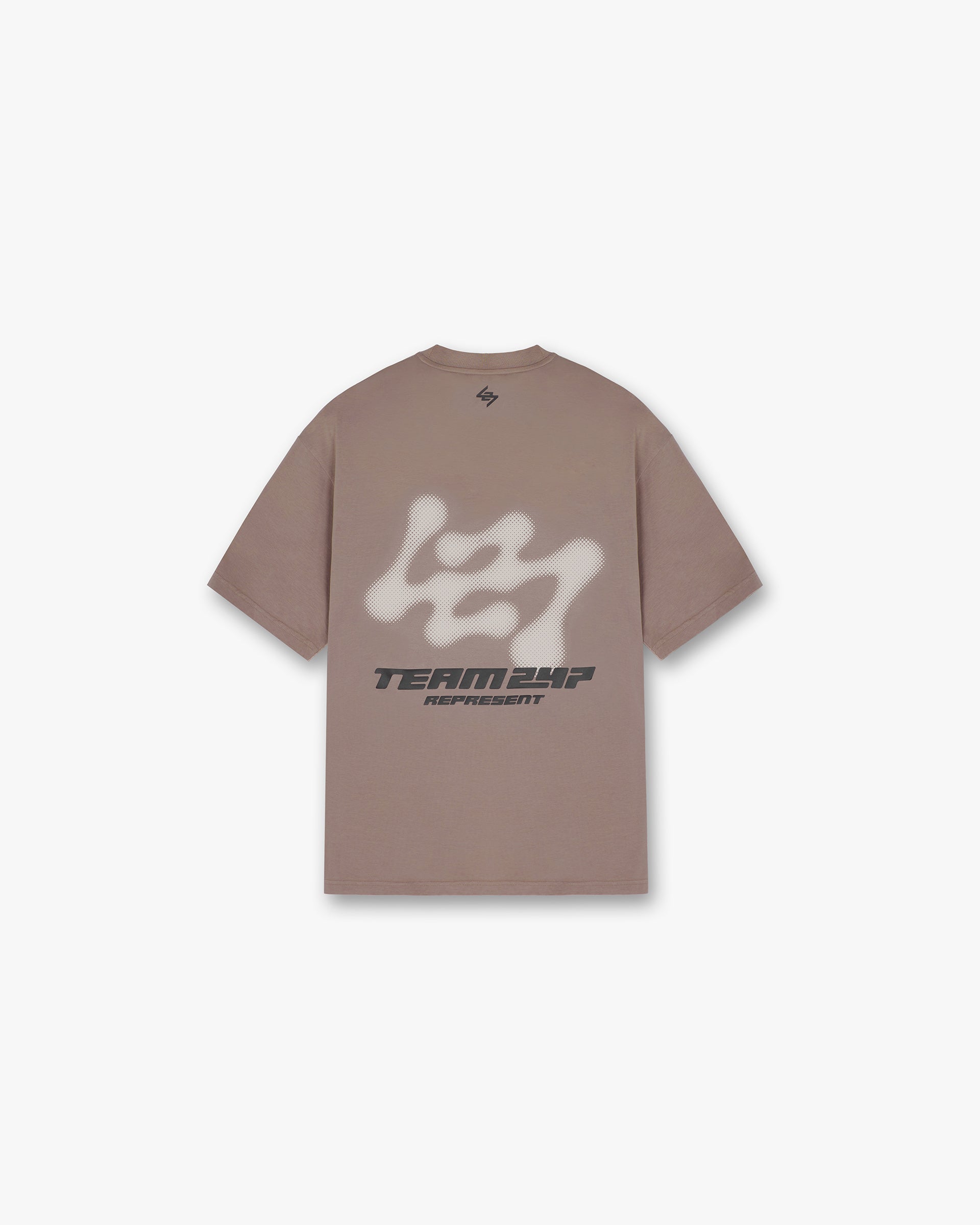 Back product image of a mens brown t-shirt on a plain white background | 247 Future Terrains Oversized T-Shirt in Umber | Oversized t-shirt with quick drying breathable fabric | 247 T-Shirts | Represent Clo