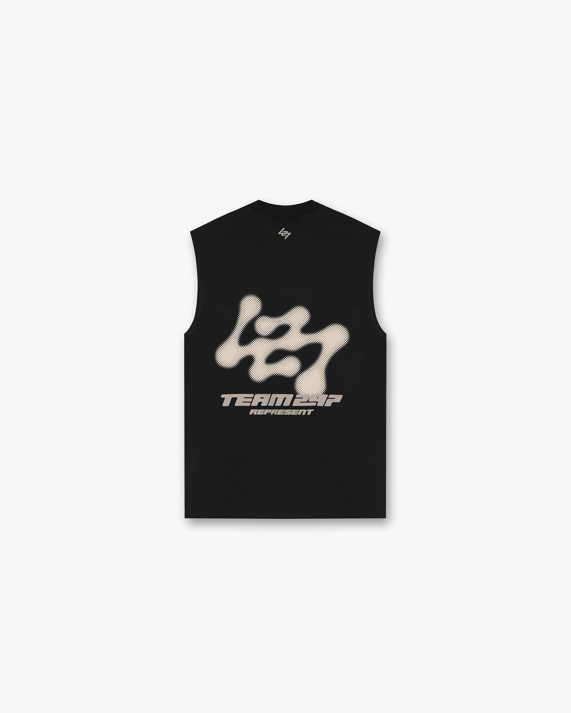 Back product image of a mens black tank on a plain white background | 247 Future Terrains Oversized Tank in Black | Oversized tank with breathable Drirelease fabric | 247 T-Shirts | Represent Clo