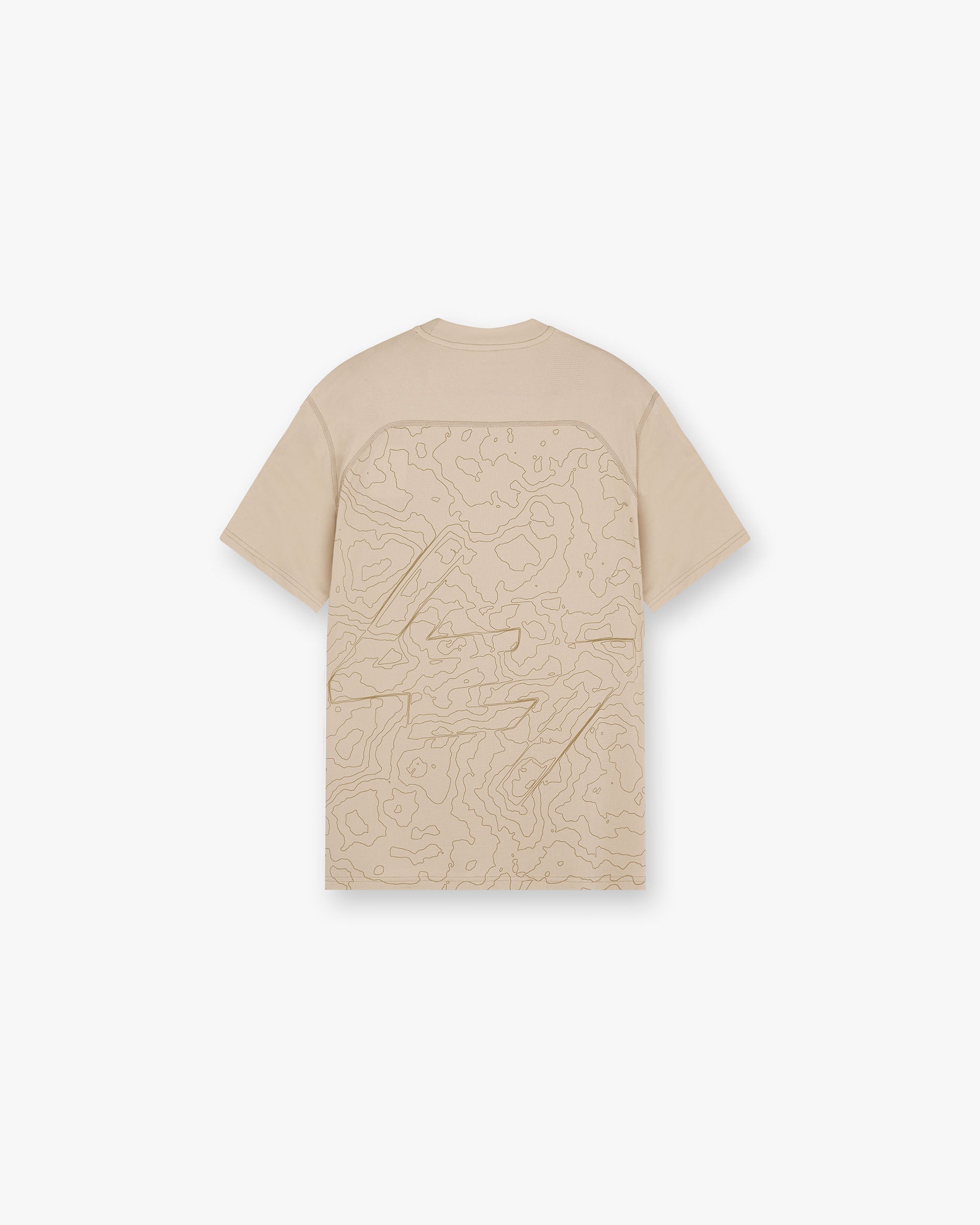 Front product image of a mens grey t-shirt on a plain white background | 247 Contour Run T-Shirt in Pebble | T-shirt with cupro forest print | 247 T-Shirts | Represent Clo