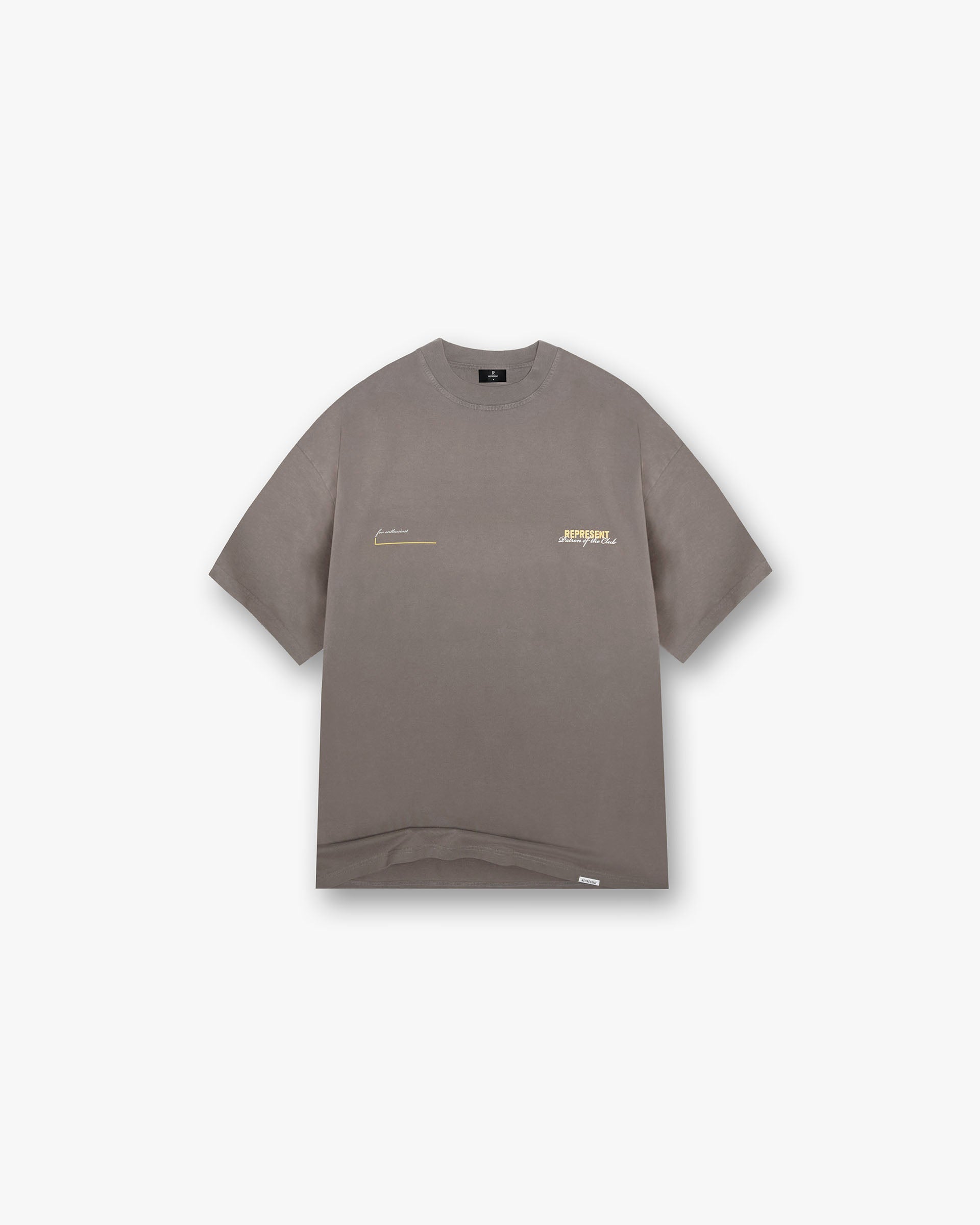 Front product image of a mens olive t-shirt on a plain white background | Patron Of The Club T-Shirt in Washed Olive | Classic fit t-shirt | Patrons T-Shirts | Represent Clo