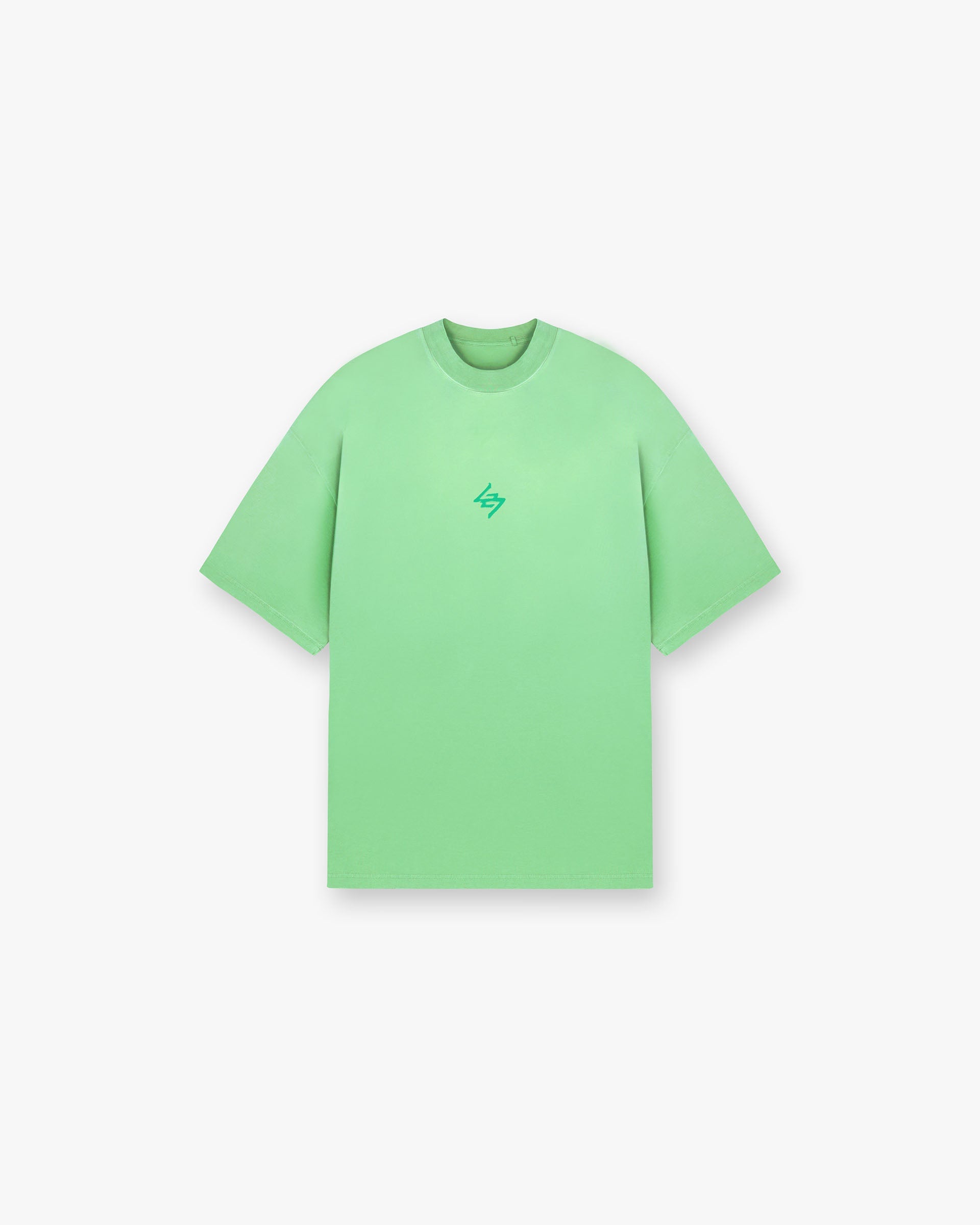 Back product image of a mens green t-shirt on a plain white background | 247 Motion Oversized T-Shirt in Speed Green | Oversized t-shirt with water based graphic print | 247 T-Shirts | Represent Clo