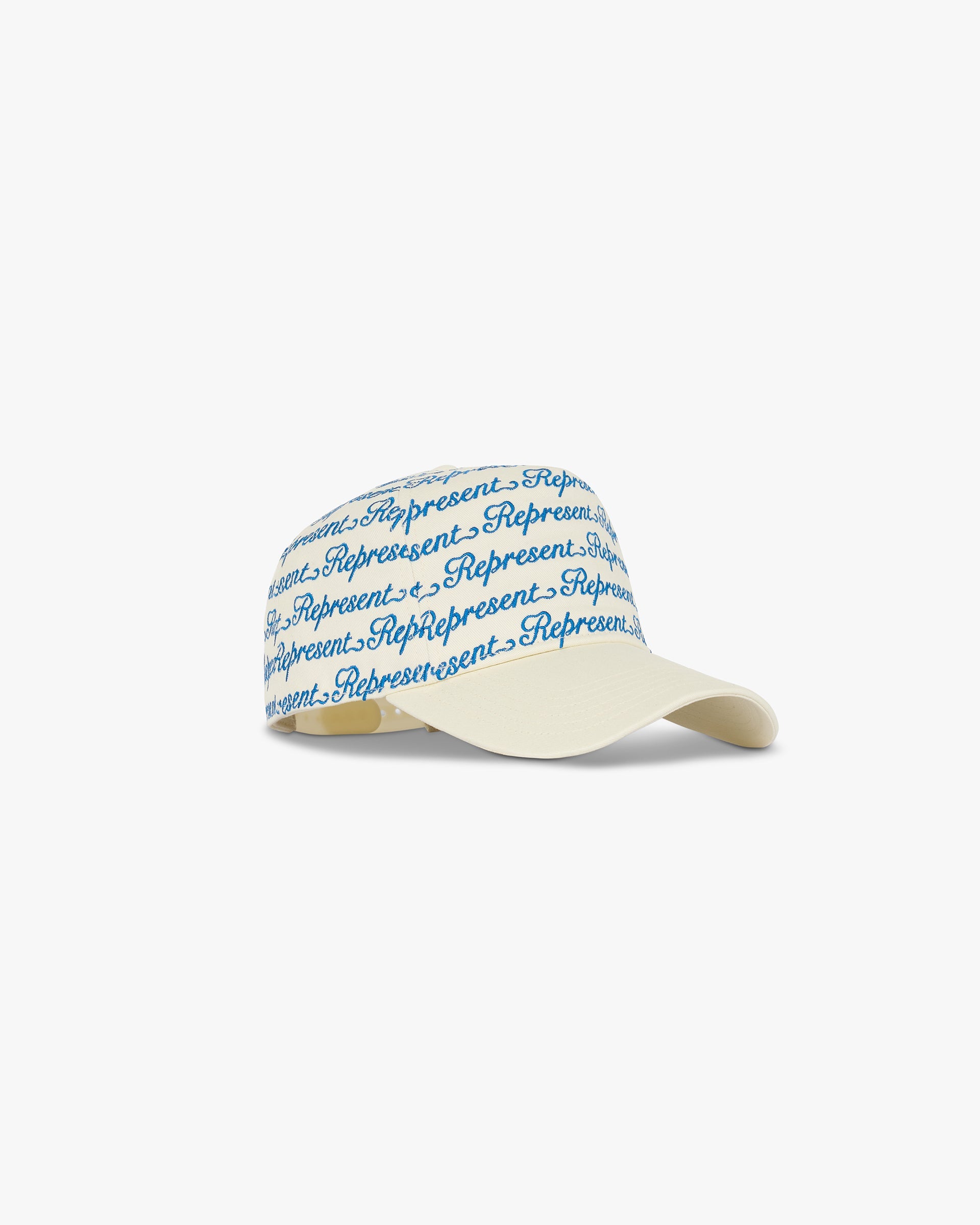 Front product image of a mens white embroidered cap on a plain white background | Embroidered Cap in Antique White | Embroidered cap with classic fit | SC24 Accessories | Represent Clo