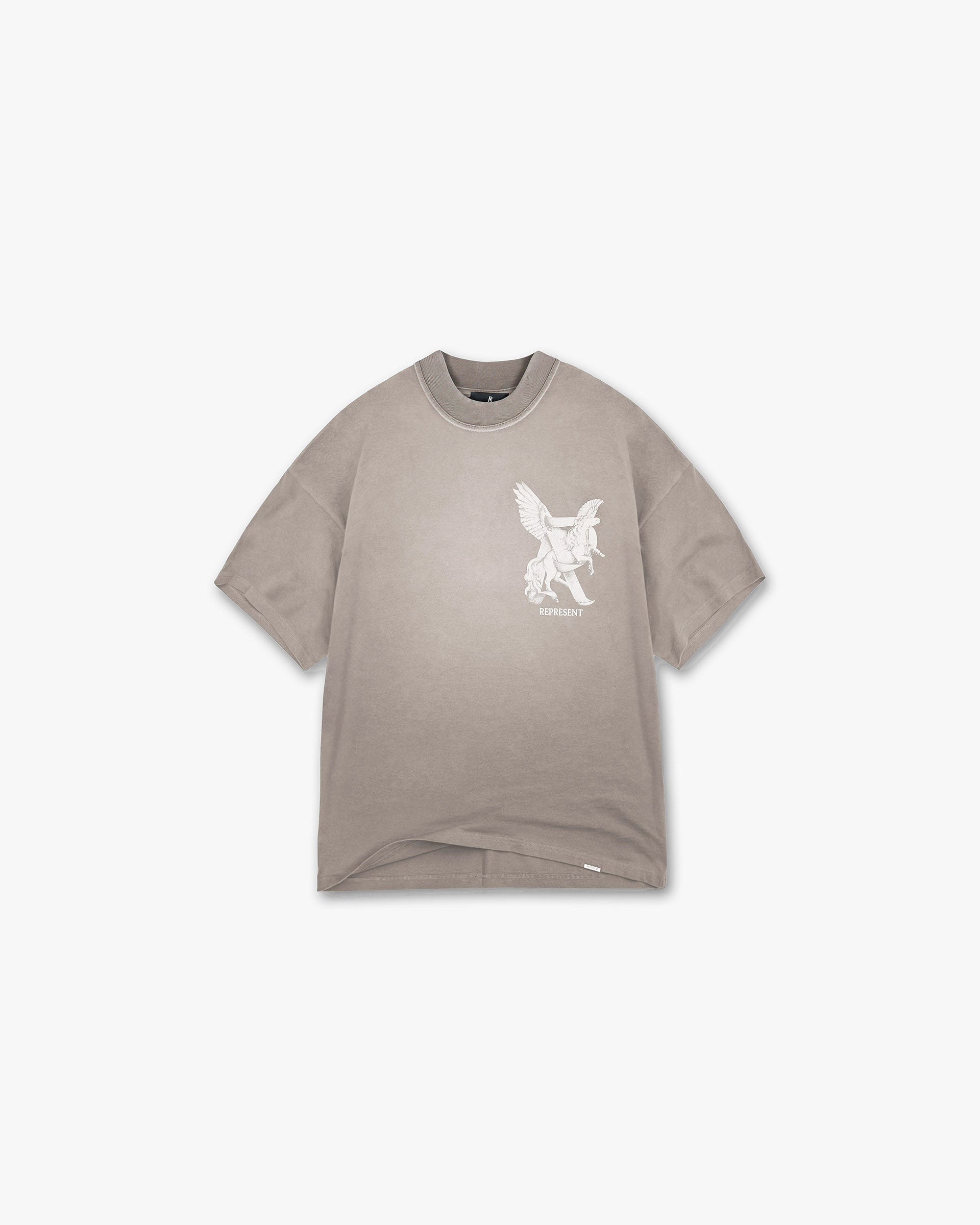 Front product image of a mens grey t-shirt on a plain white background | Elegance In Motion T-Shirt in Thunder | T-shirt with a stylish design | SS25 T-Shirts | Represent Clo