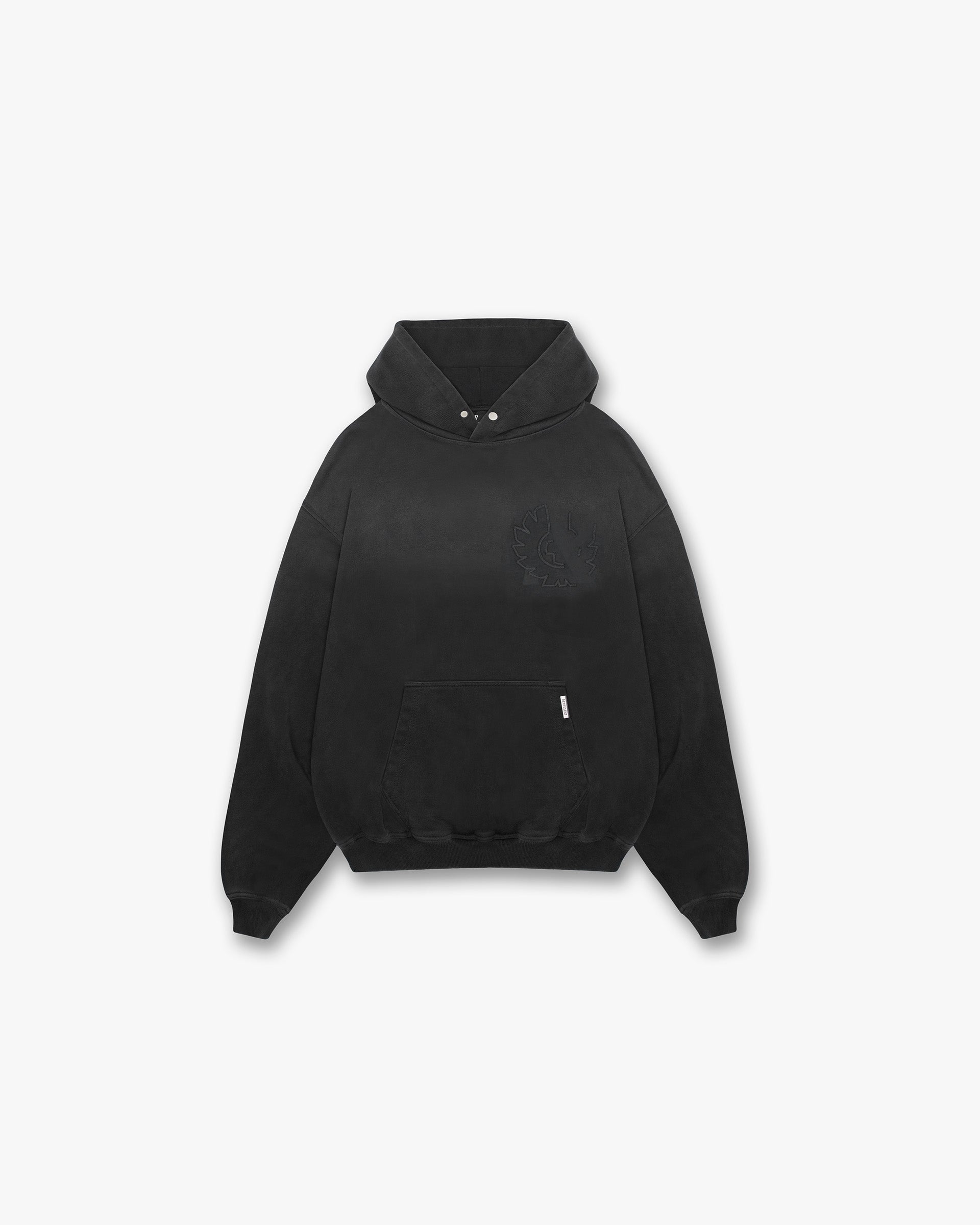 Front product image of a mens grey hoodie on a plain white background | Represent X Belstaff Outline Phoenix Hoodie in Shadow | Hoodie with oversized fit and high build branding | Exclusives Hoodies | Represent Clo