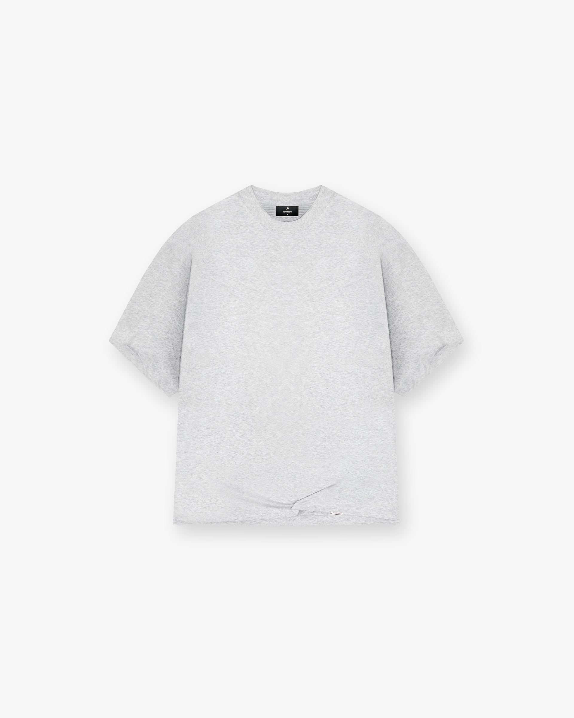 Front product image of a mens grey t-shirt on a plain white background | Initial Boxy T-Shirt in Ice Grey Marl | Oversized fit t-shirt with screen print graphic | Initial T-Shirts | Represent Clo