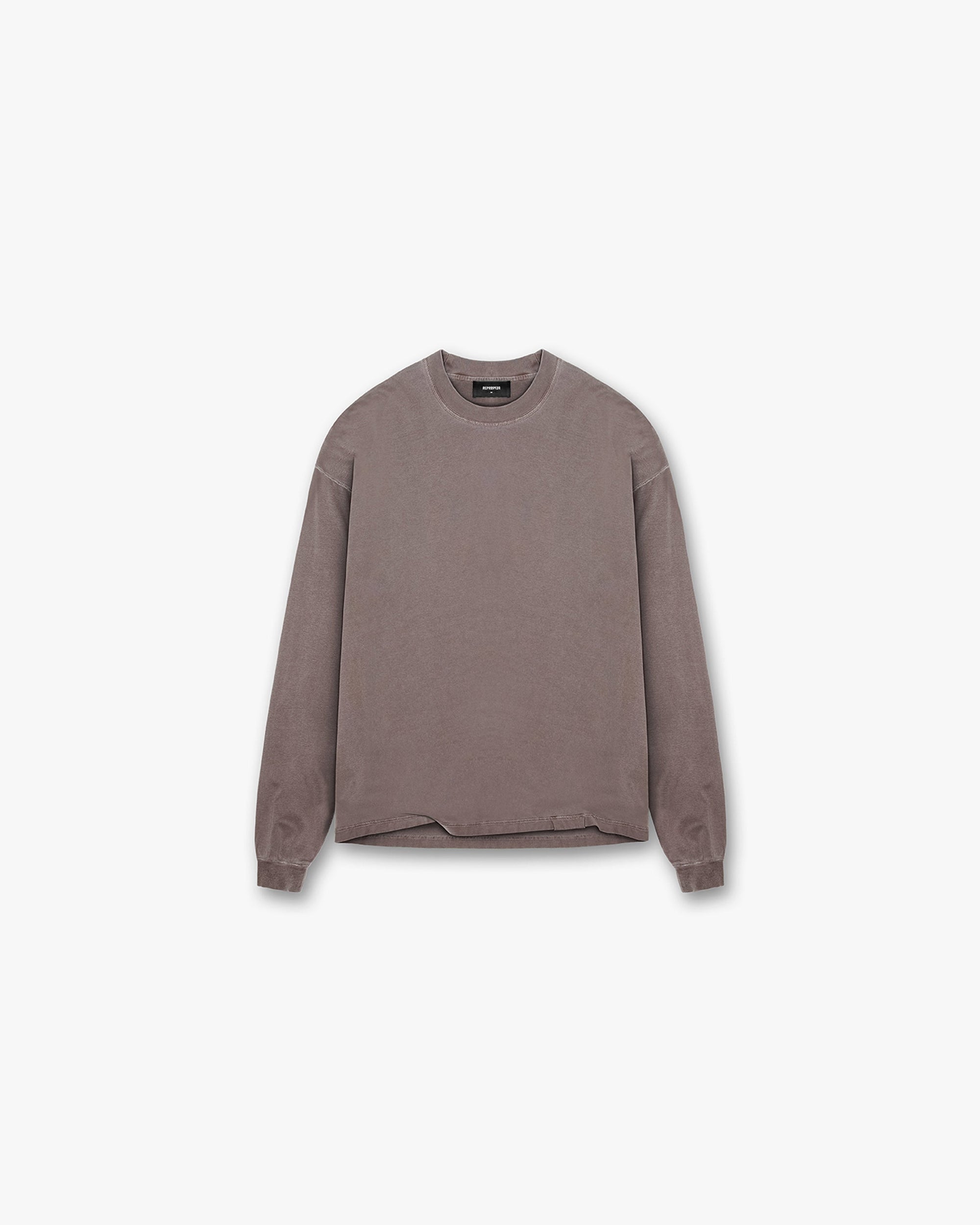 Front product image of a mens grey long sleeve t-shirt on a plain white background | Initial Long Sleeve T-Shirt in Fog | Long sleeve mens t-shirt | Initial T-Shirts | Represent Clo