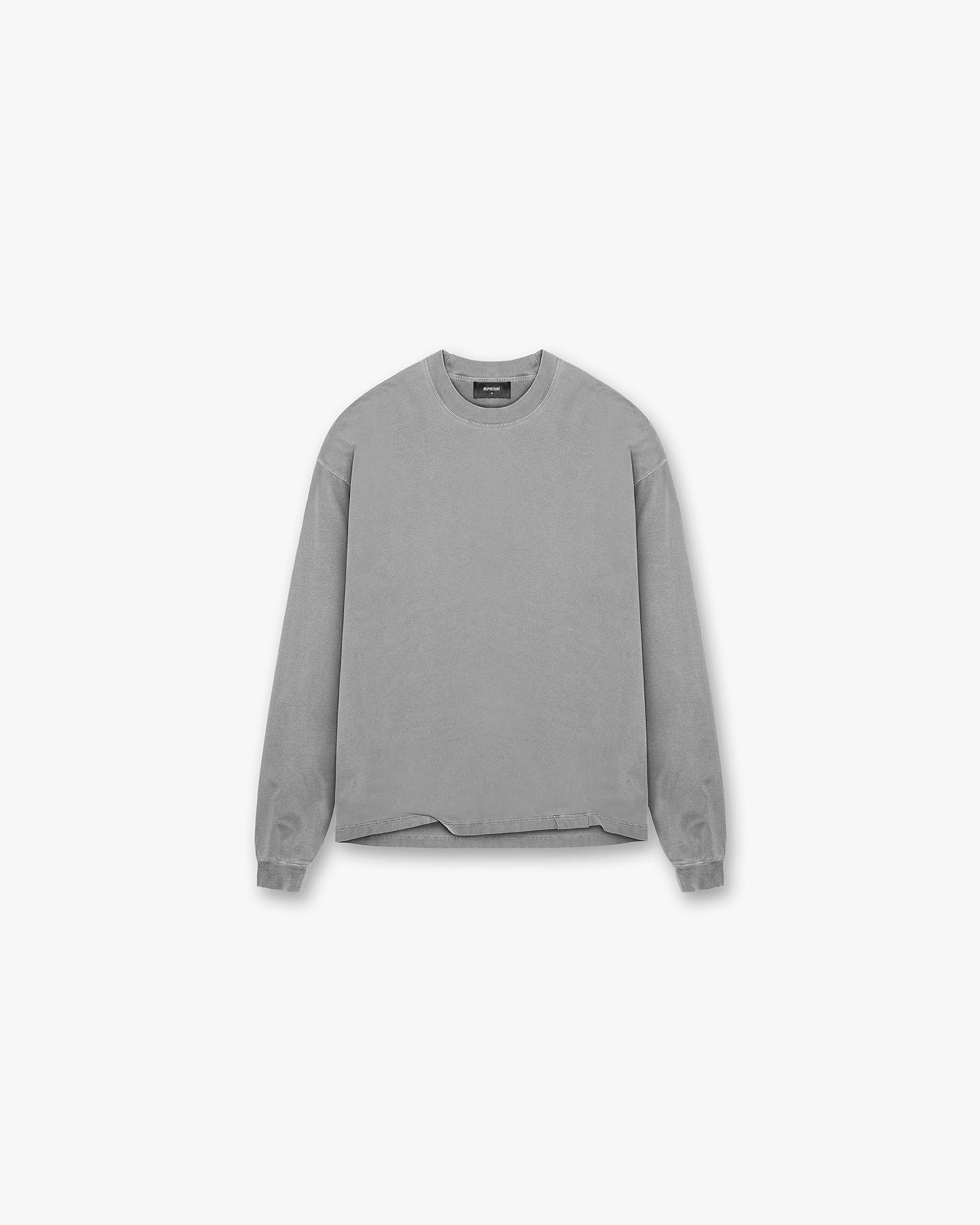 Front product image of a mens grey long sleeve t-shirt on a plain white background | Initial Long Sleeve T-Shirt in Ultimate Grey | Long sleeve t-shirt with easy care fabric | Initial T-Shirts | Represent Clo