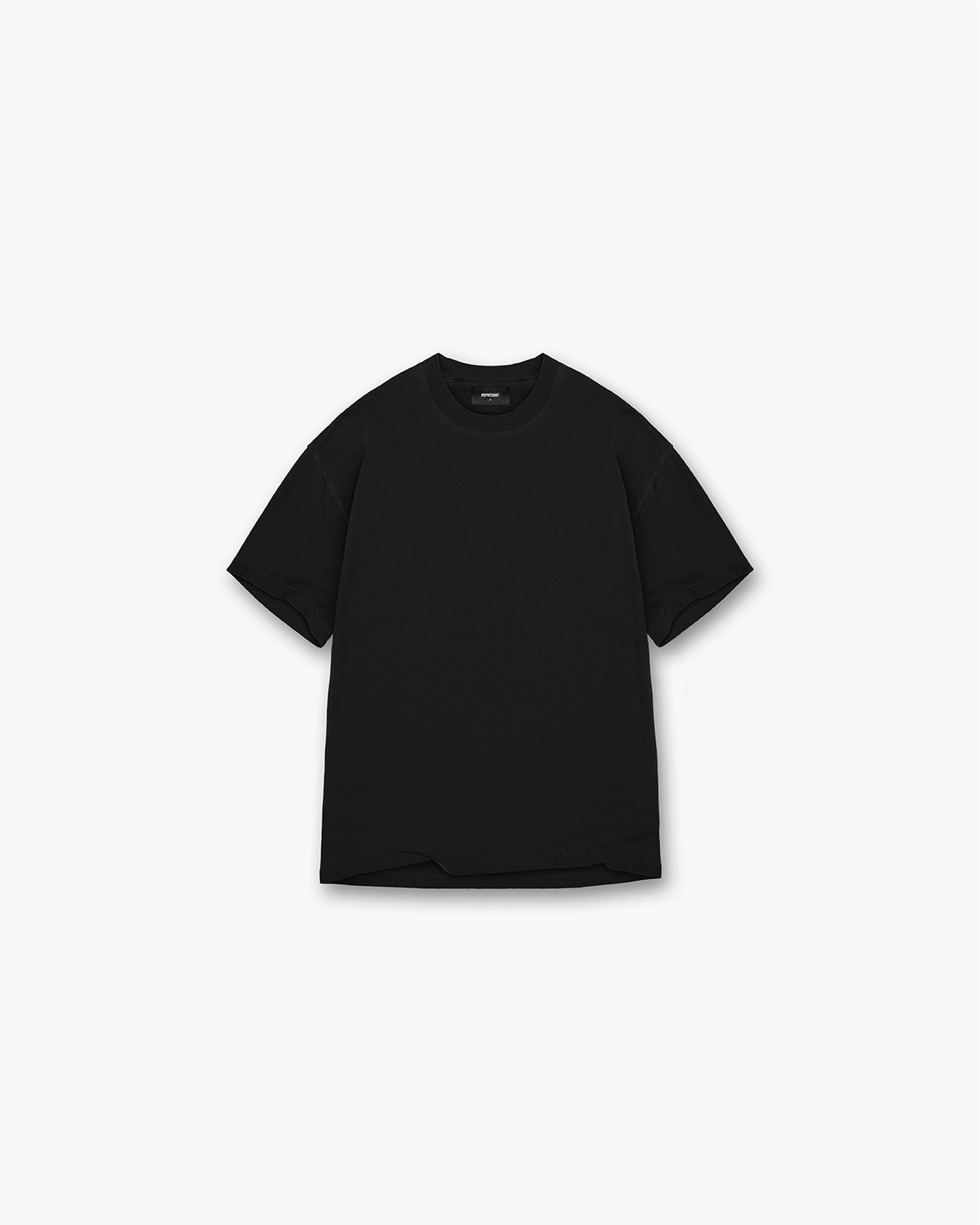 Front product image of a mens grey long sleeve t-shirt on a plain white background | Initial T-Shirt in Jet Black | Long sleeve t-shirt with external overlock seams | Initial T-Shirts | Represent Clo