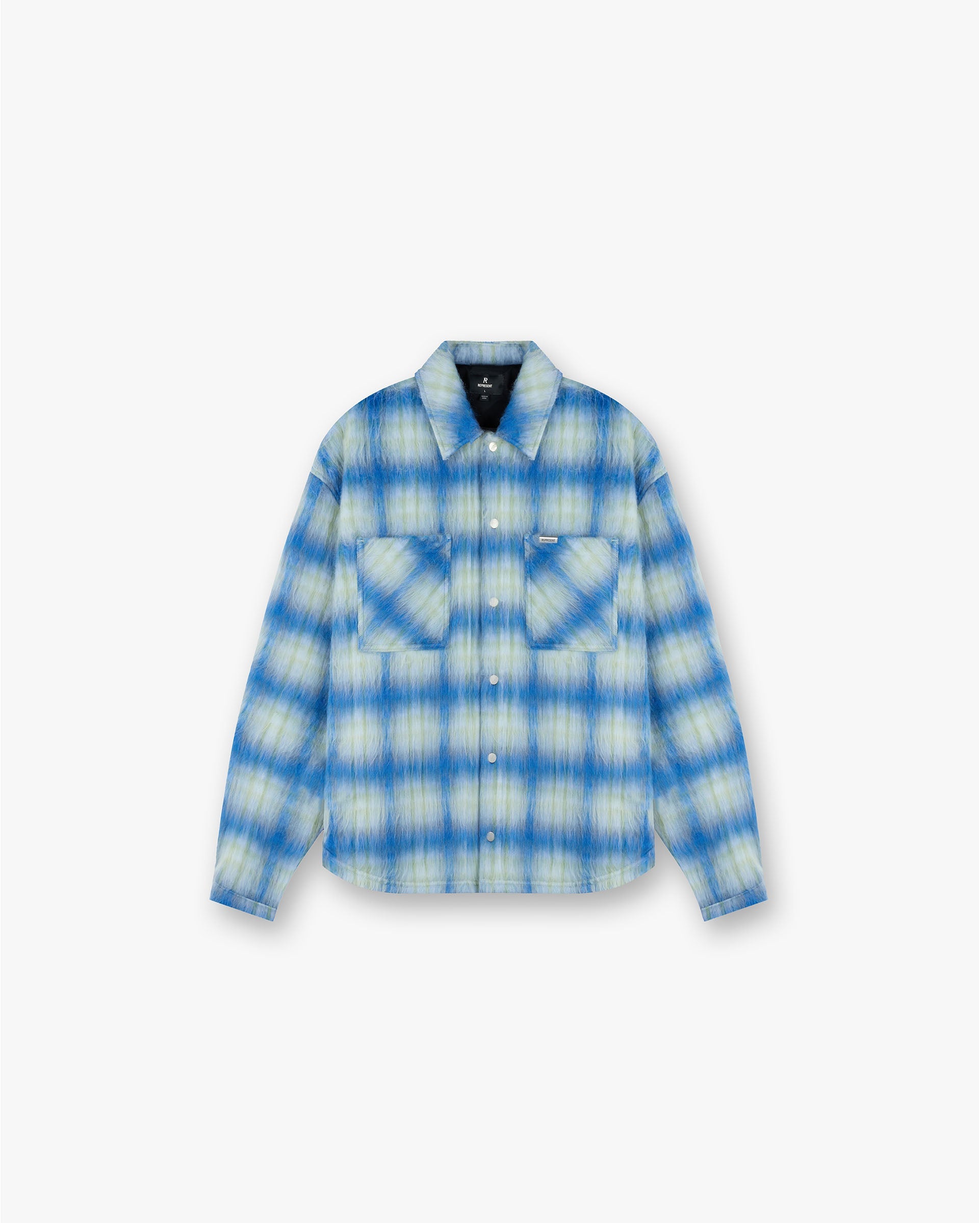 Front product image of a mens blue overshirt on a plain white background | Textured Overshirt in Electric Blue | Textured overshirt with a stylish look | FW24 Shirts | Represent Clo