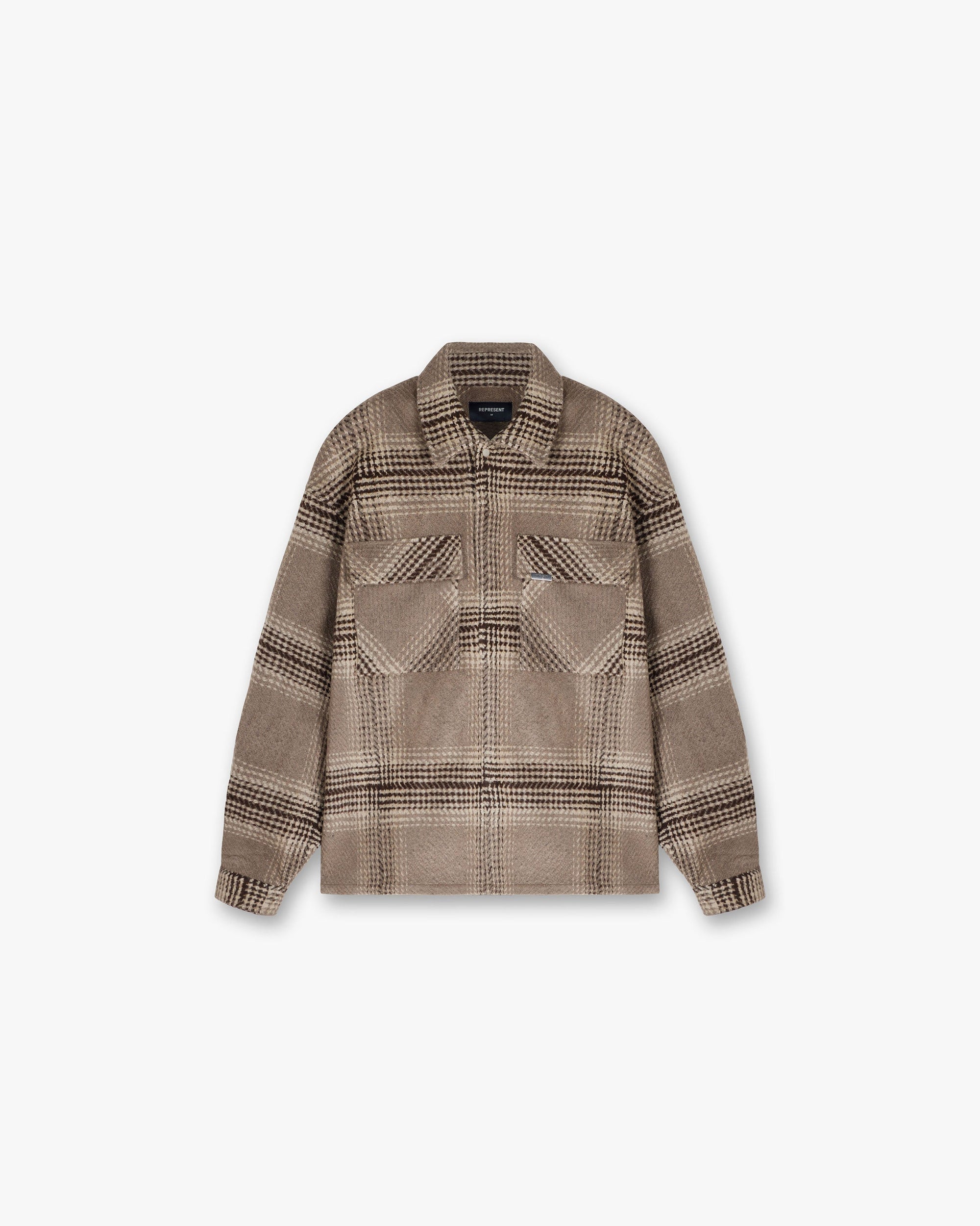 Front product image of a mens brown check flannel shirt on a plain white background | Represent Flannel Shirt in Brown Check | Flannel shirt in classic check pattern | FW24 Shirts | Represent Clo