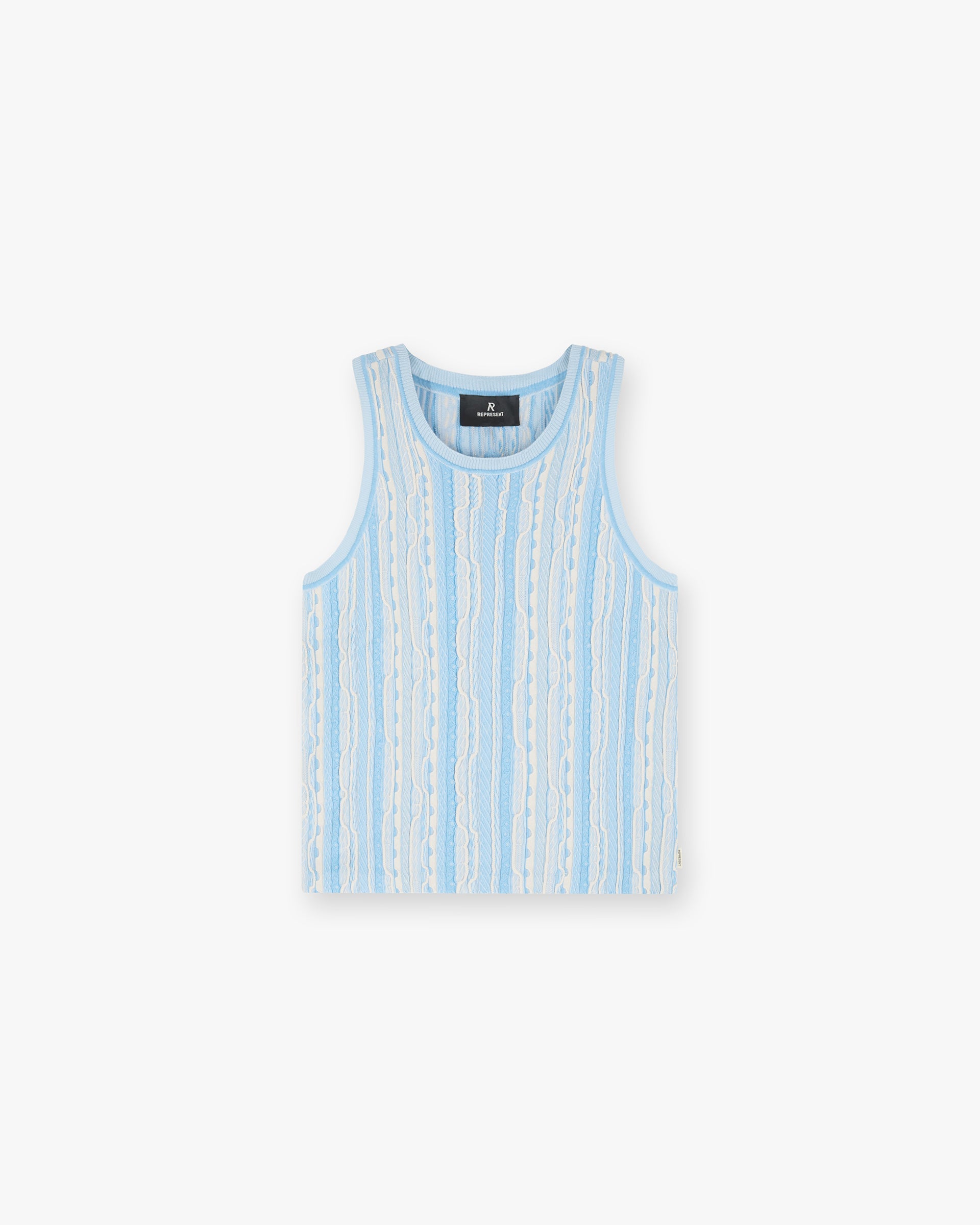 Front product image of a mens royal blue knit vest on a plain white background | Mixed Knit Vest in Royal Blue | Knitwear with mixed patterns | SC24 Knitwear | Represent Clo