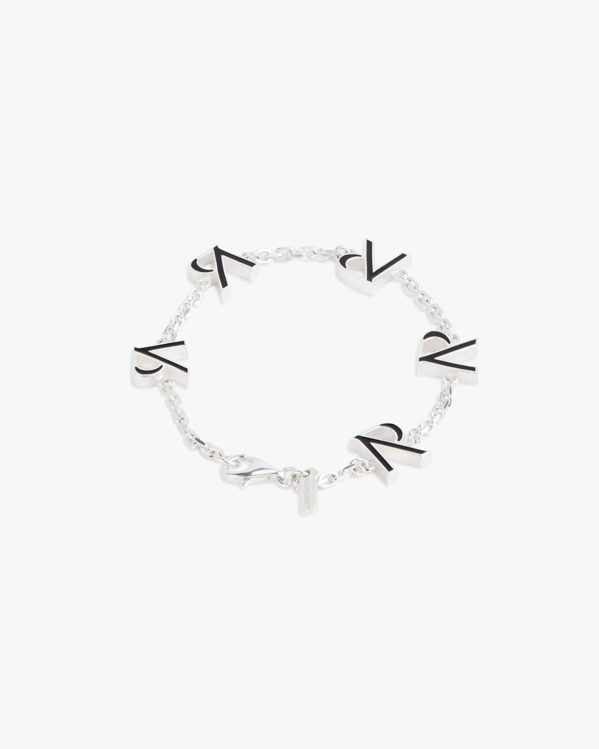 Front product image of a mens silver enamel bracelet on a plain white background | Represent Enamel Bracelet in Silver | Sleek accessory with polished finish | FW23 Accessories | Represent Clo